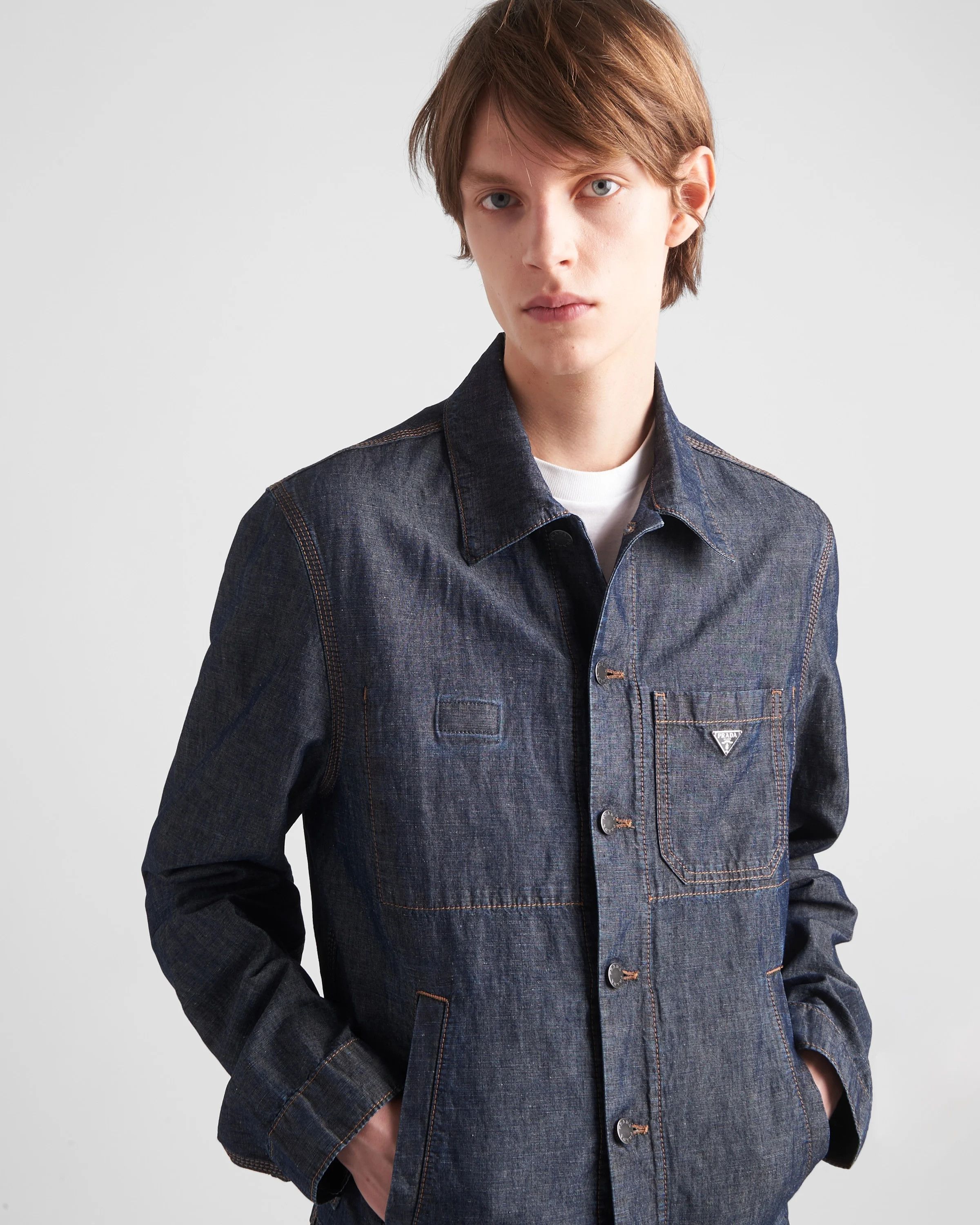 Prada o1w1db10426 Chambray Blouson Jacket in Blue Size US XL / EU 56 / 4 - 4 Thumbnail