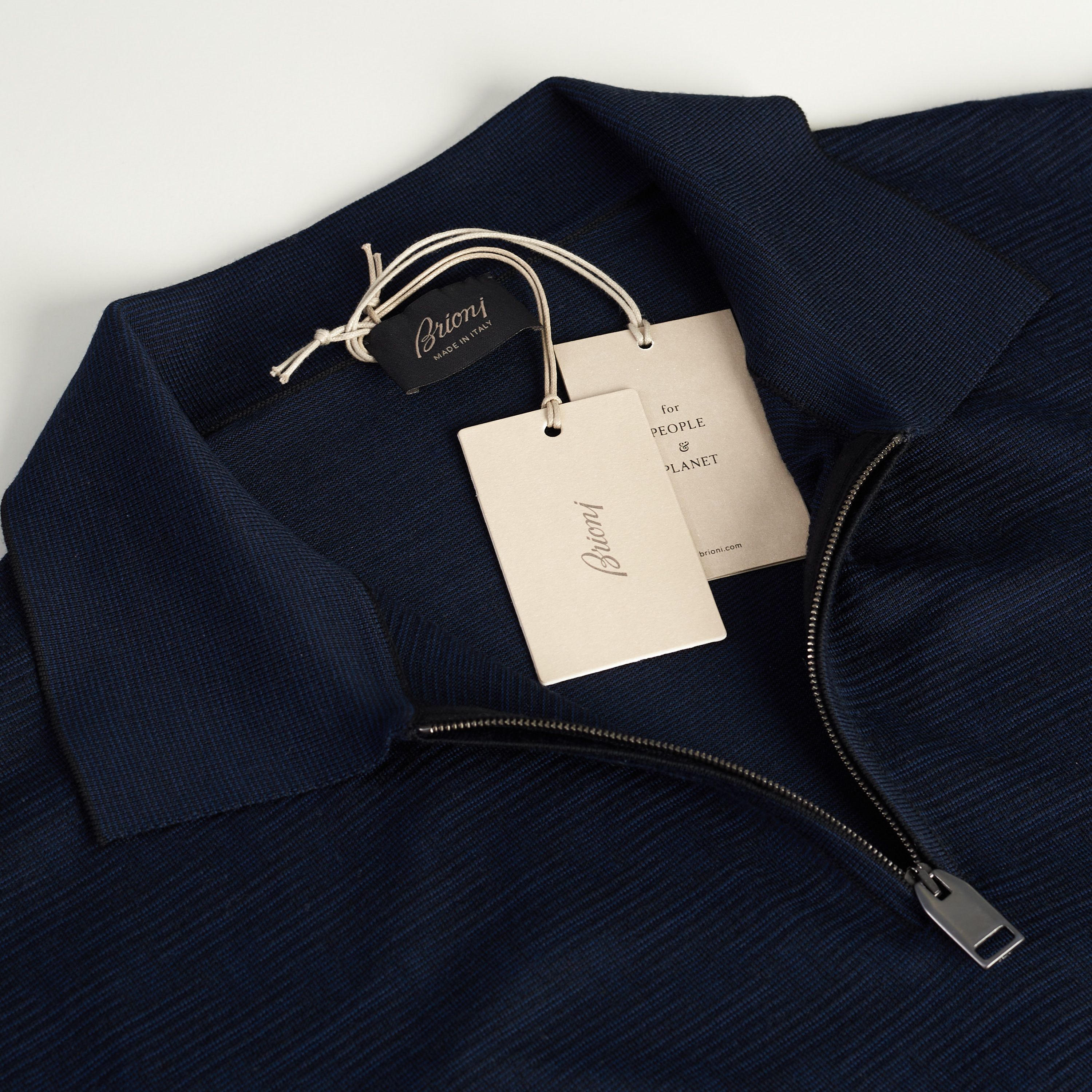 Brioni Polo Sweater With Metal Zip In Blue Wool Size US M / EU 48-50 / 2 - 9 Thumbnail