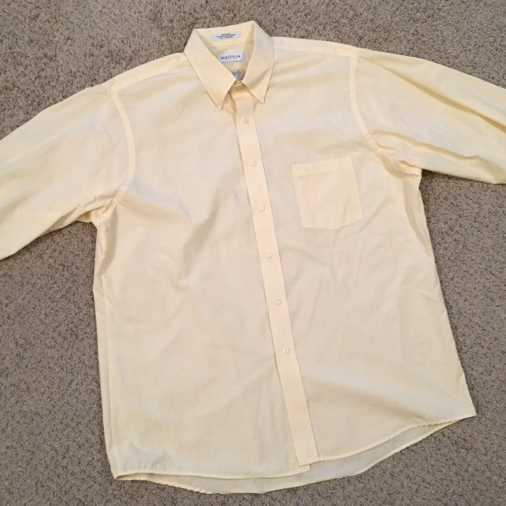 Van Heusen Van Heusen Shirt Mens 17 Yellow Micro Check Long Sleeve Button-Down Regular Collar-Down Button-Up Casual Mens Size US XL / EU 56 / 4 - 5 Thumbnail