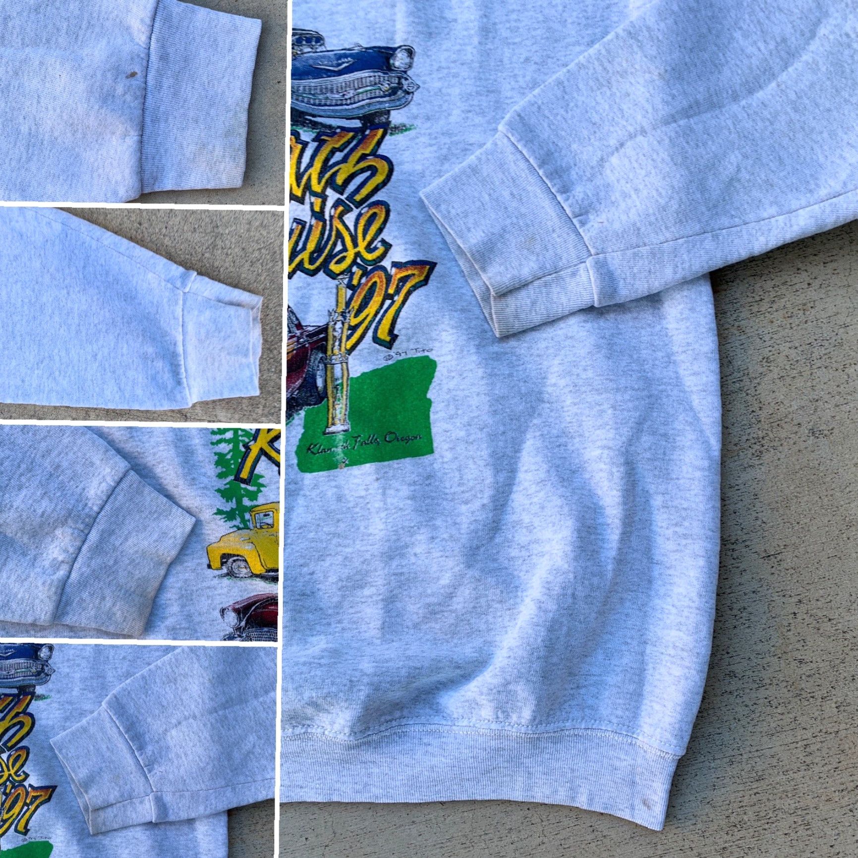 Fruit Of The Loom Vintage 15th Annual Klamath Kruise ’97 Sweatshirt Oregon 1990s XL Gray Graphic Sweatshirt Mens Size US XL / EU 56 / 4 - 6 Thumbnail