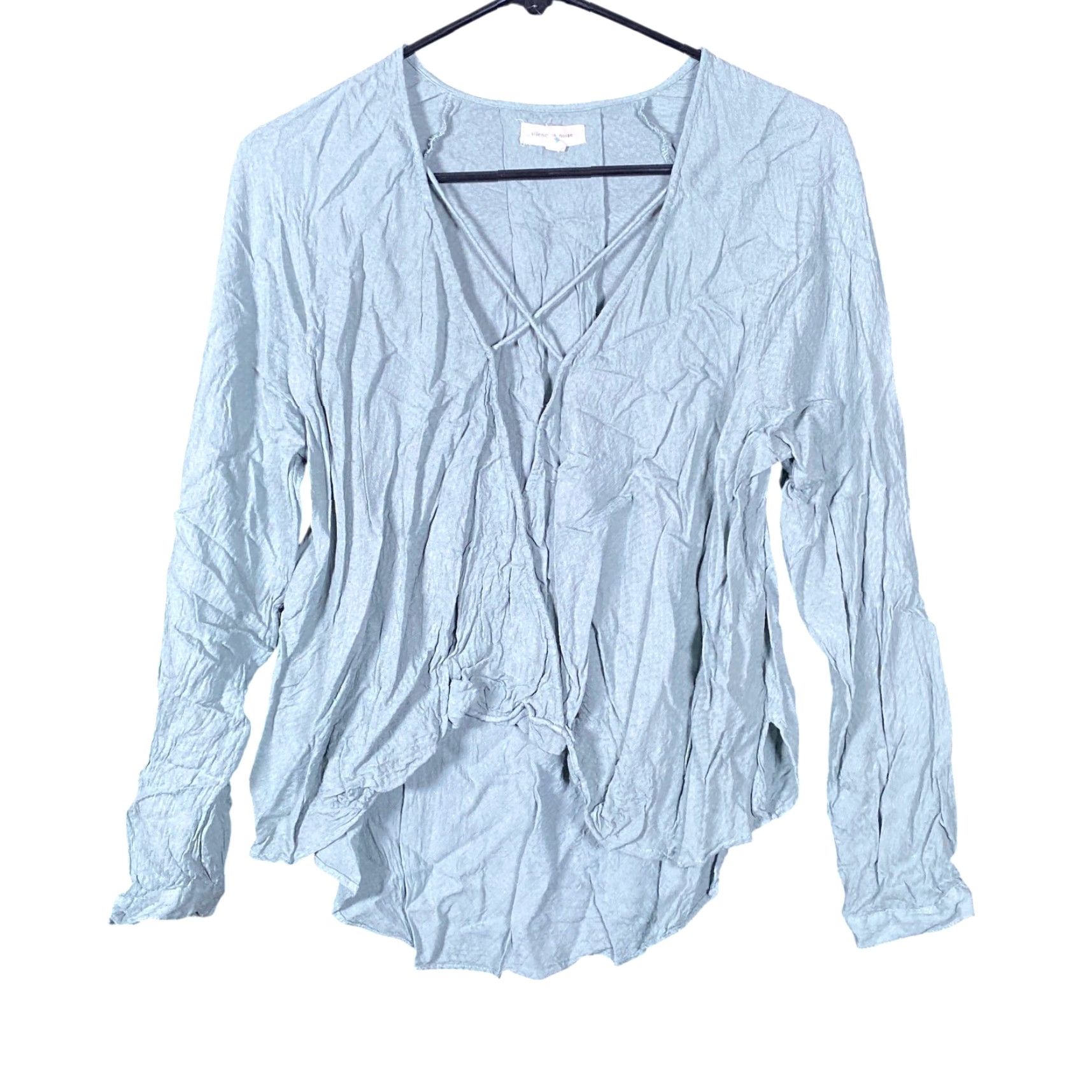 Vintage Silence + Noise Women Blouse Sage Green Criss Cross V Neck Long Sleeve Medium Size M / US 6-8 / IT 42-44 - 2 Thumbnail
