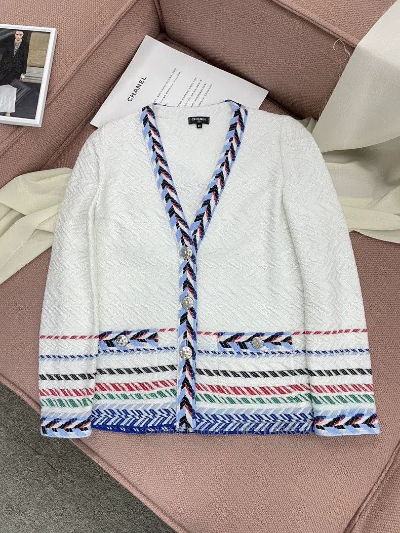Chanel Chanel Airport Series Blue-edged Striped Knitted Cardigan Size XXS / US 00 / IT 34 - 1 Thumbnail