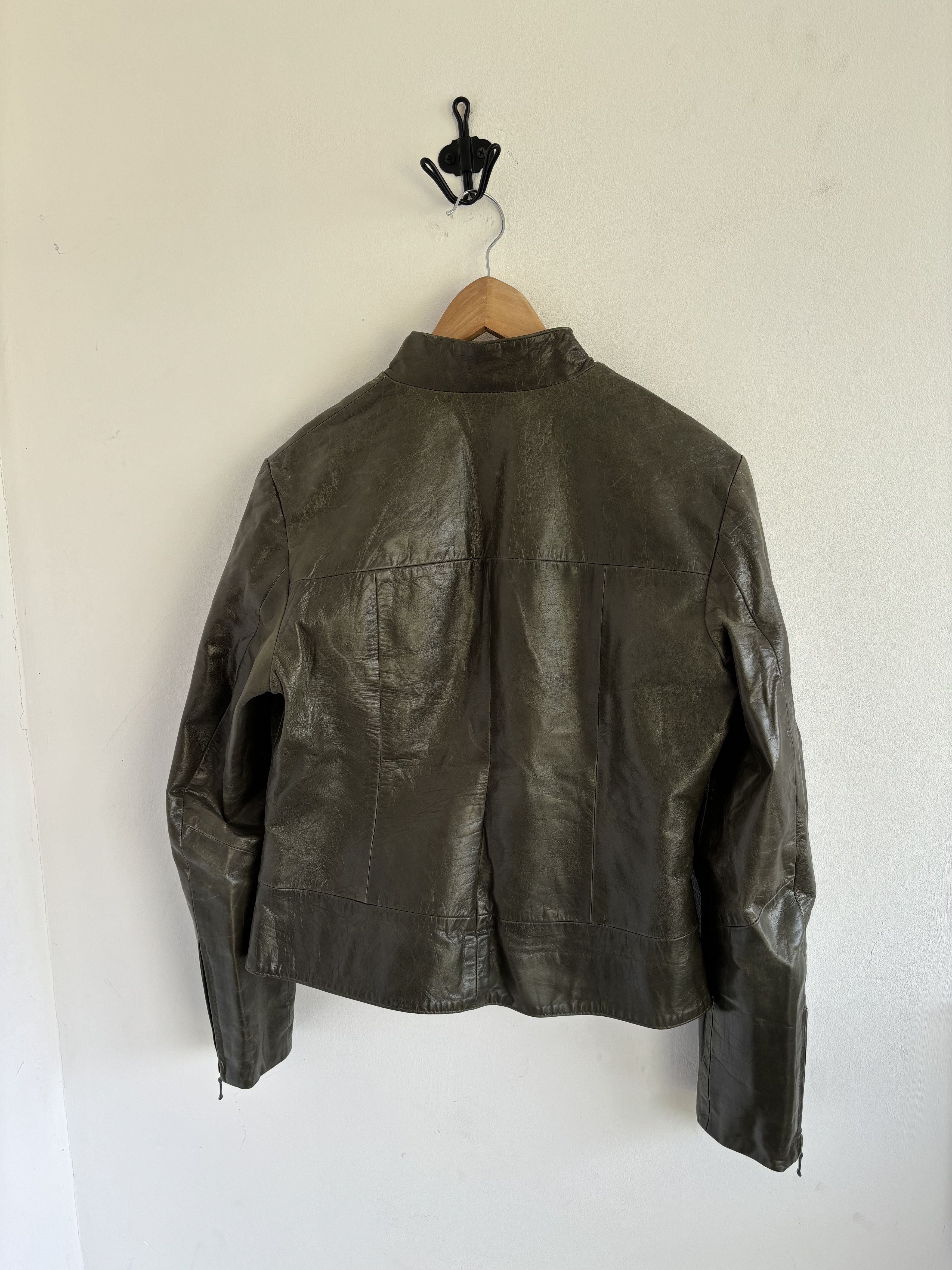 Genuine Leather Womens Olive Cow Nappa Leather Biker Style Rick Owens Jacket Size S / US 4 / IT 40 - 2 Thumbnail