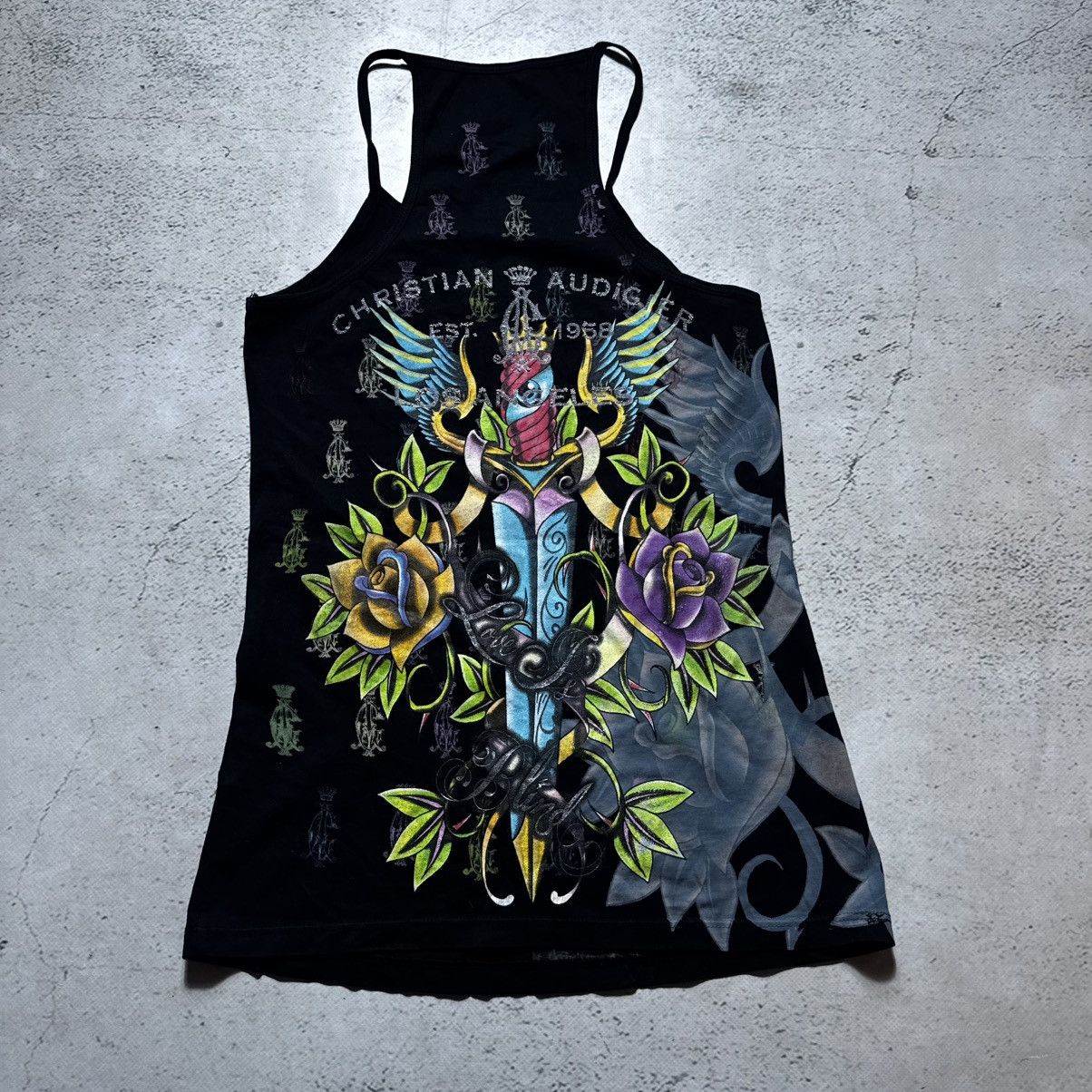 Ed Hardy vintage christian audigier t shirt with flowers and knife Size S / US 4 / IT 40 - 1 Thumbnail