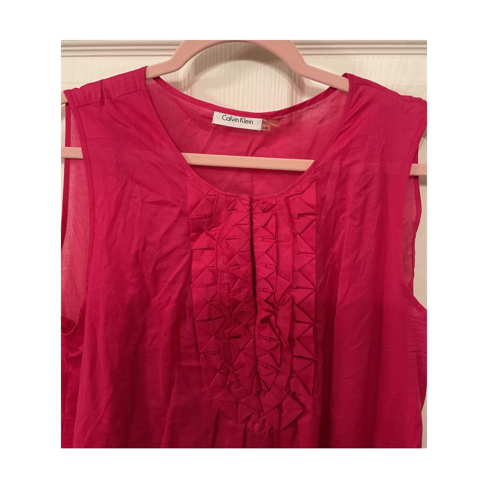 Calvin Klein Calvin Klein Keyhole Ruffled Front Fuschia Summer Dress, 14 Size XL / US 12-14 / IT 48-50 - 2 Thumbnail