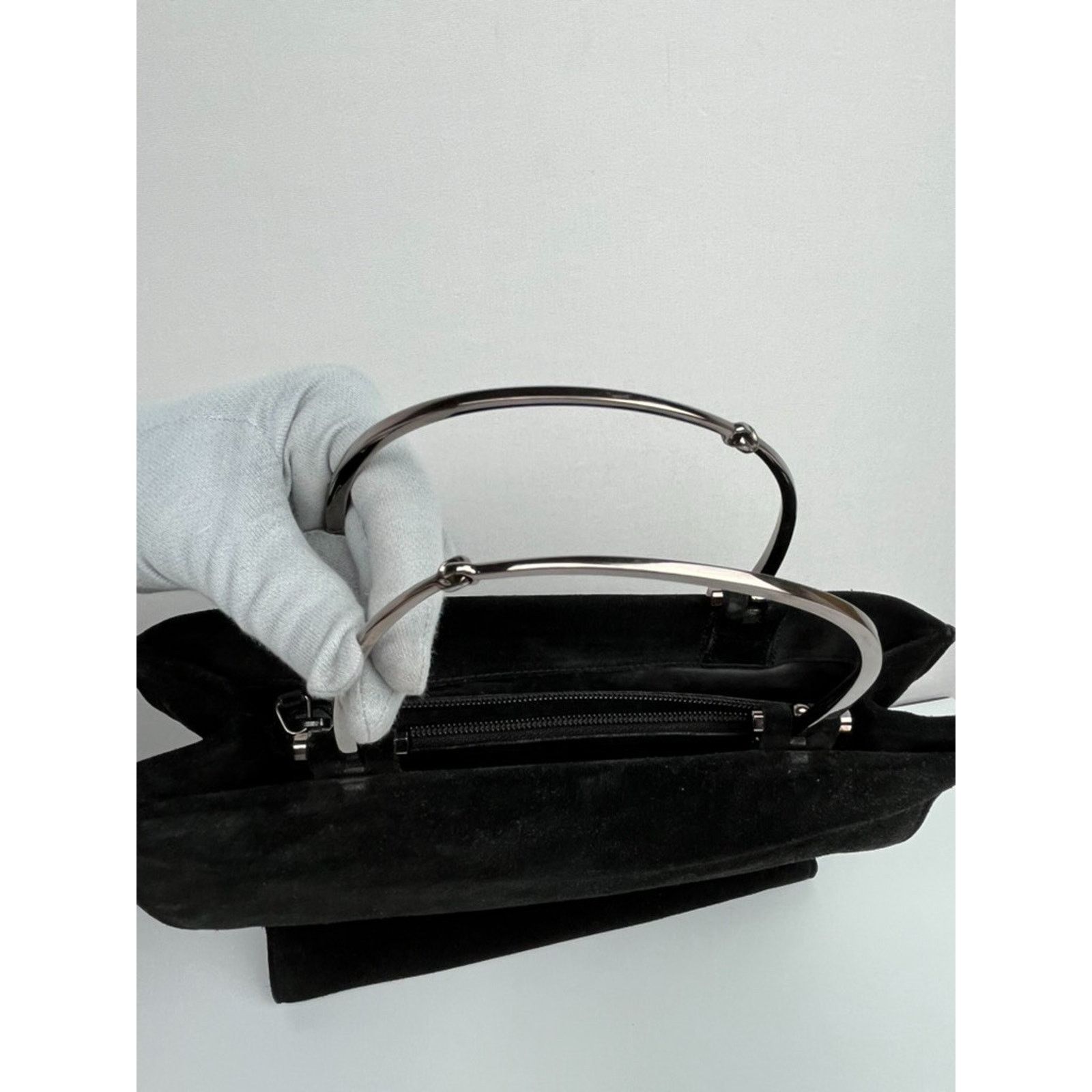 Gucci Gucci Black Suede Silver-Tone Handle Bag Vintage Size ONE SIZE - 10 Thumbnail