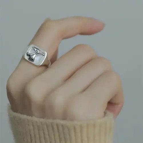 Jewelry 925 Sterling Silver Irregular Square Stone Open Rings Size ONE SIZE - 4 Thumbnail
