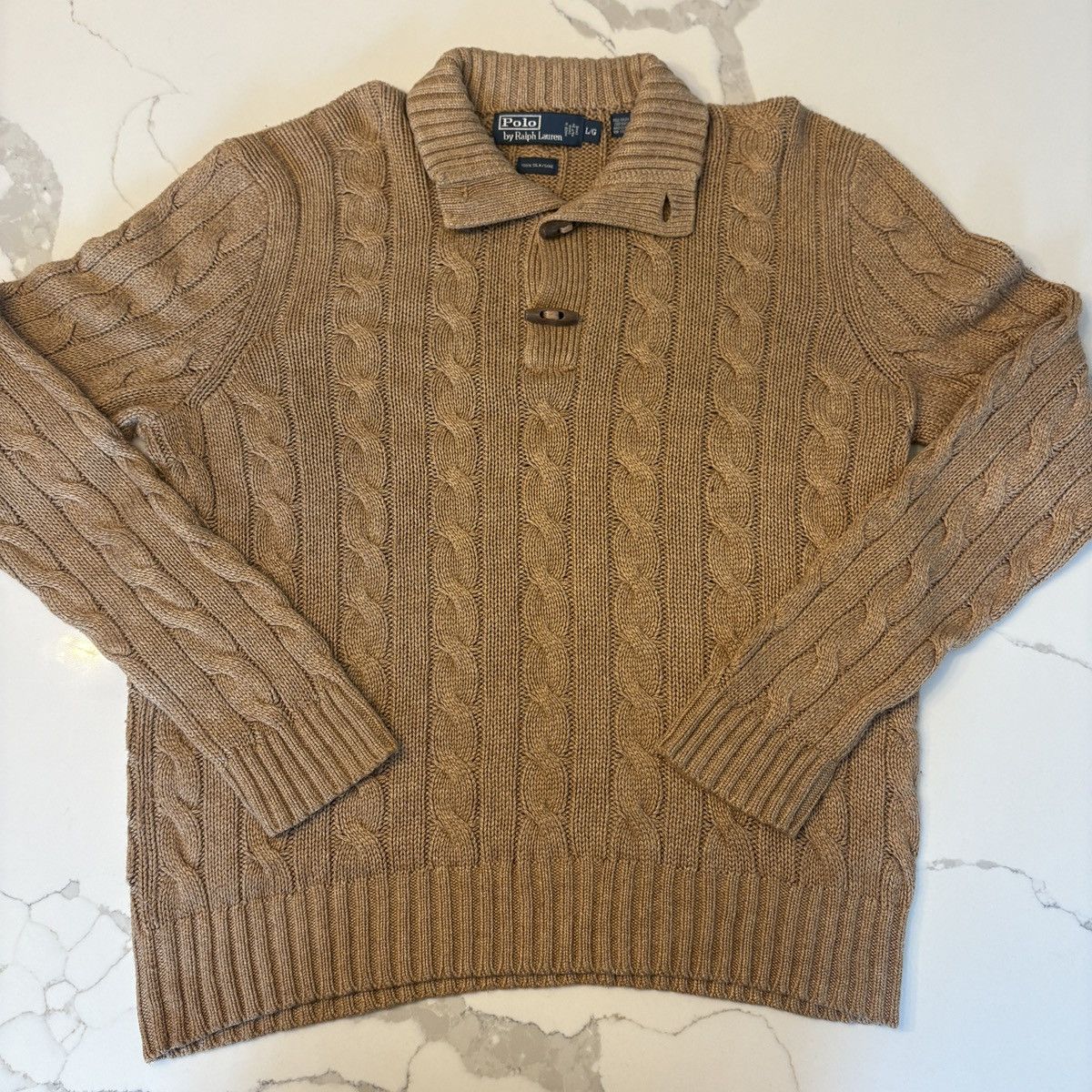 Polo Ralph Lauren × Vintage Vintage 100% Silk Ralph Lauren Polo Cable Knit Sweater Size US L / EU 52-54 / 3 - 1 Thumbnail