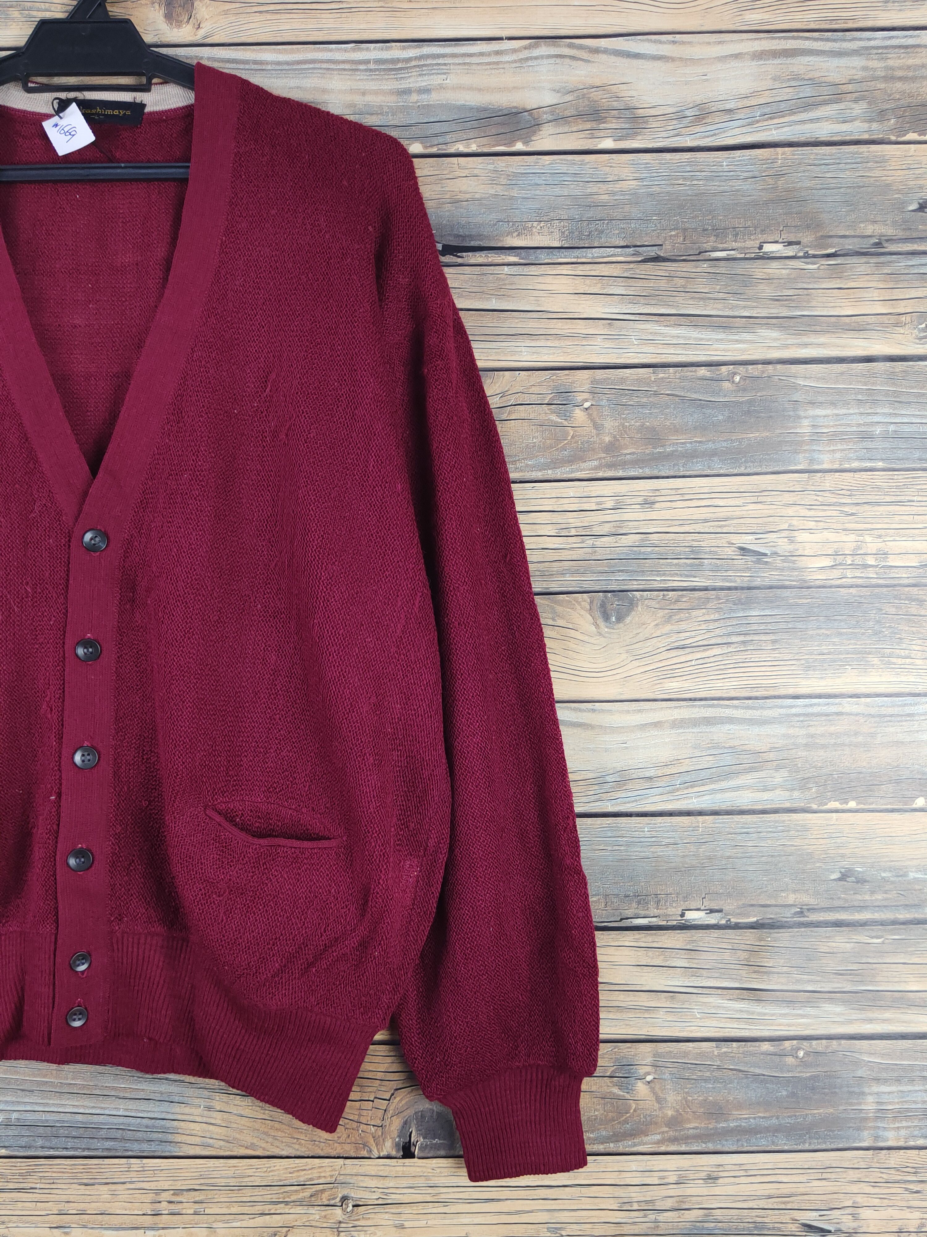 Japanese Brand Takashimaya Maroon MeshNet Knitwear Cardigan #W1669 Size US L / EU 52-54 / 3 - 5 Thumbnail
