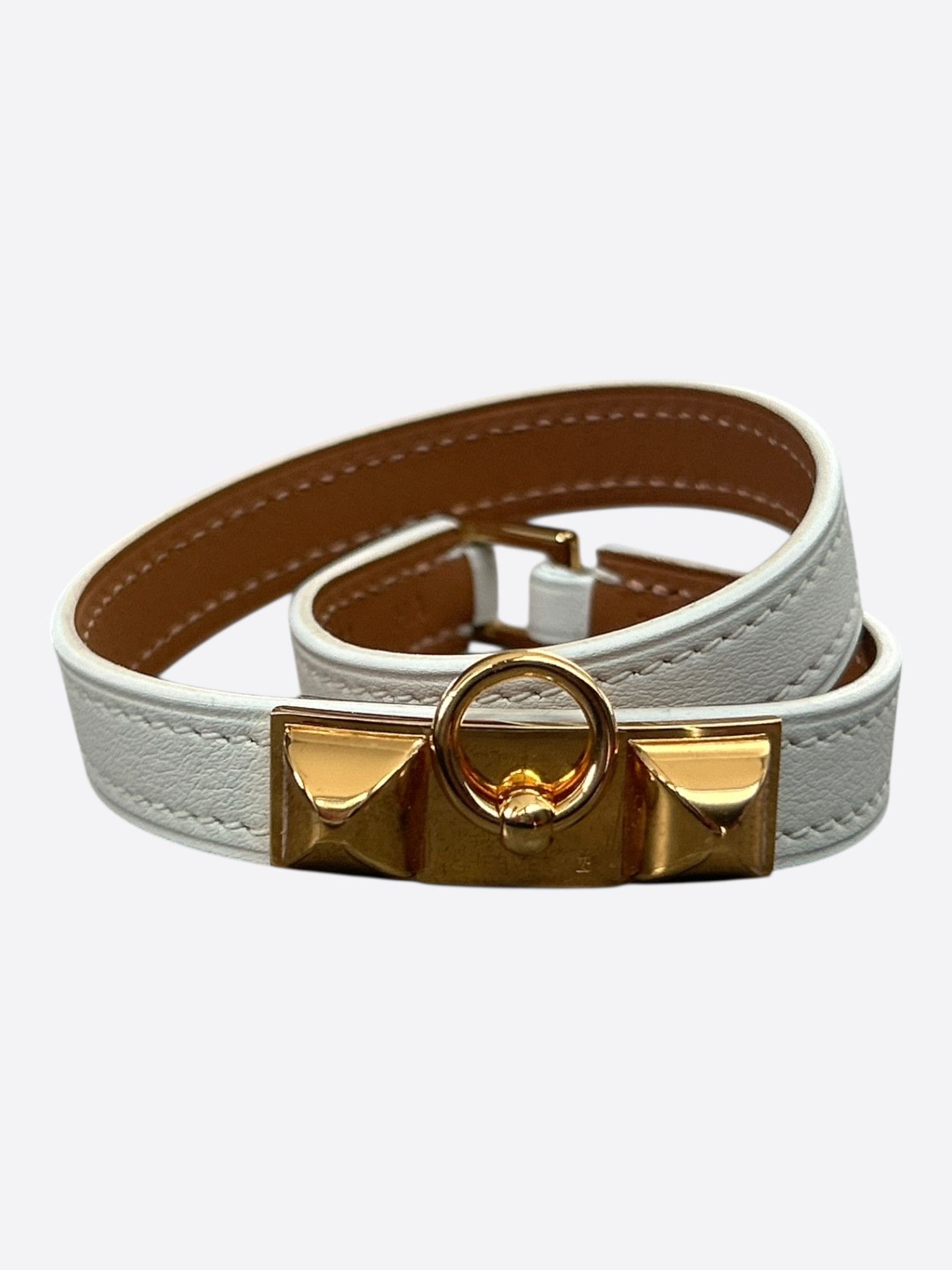 Hermes White Swift & Gold Hardware Rivale Double Tour Bracelet Size ONE SIZE - 1 Thumbnail