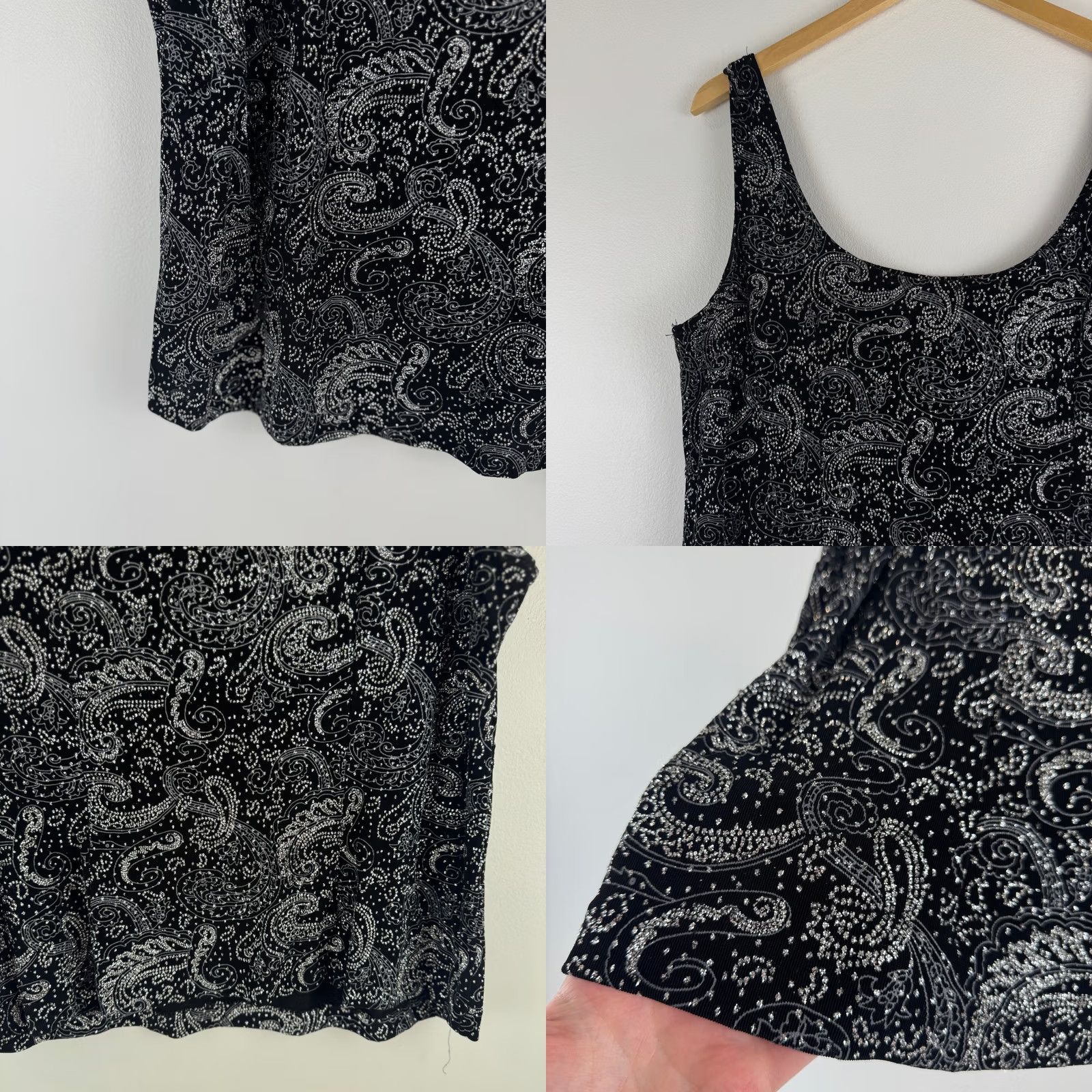 Alex Evenings VINTAGE Alex Evenings Black Silver Glitter Paisley Tank Top Scoop Neck XL 22 Size ONE SIZE - 8 Thumbnail