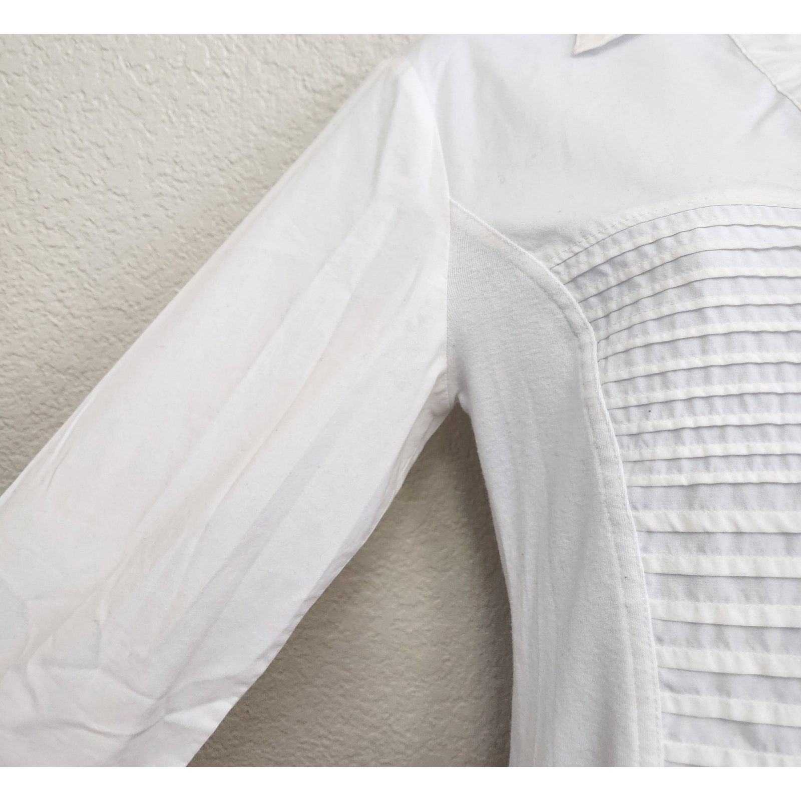 Other NY Collection White Tuxedo Pleated Button Up Top Medium Size M / US 6-8 / IT 42-44 - 3 Thumbnail