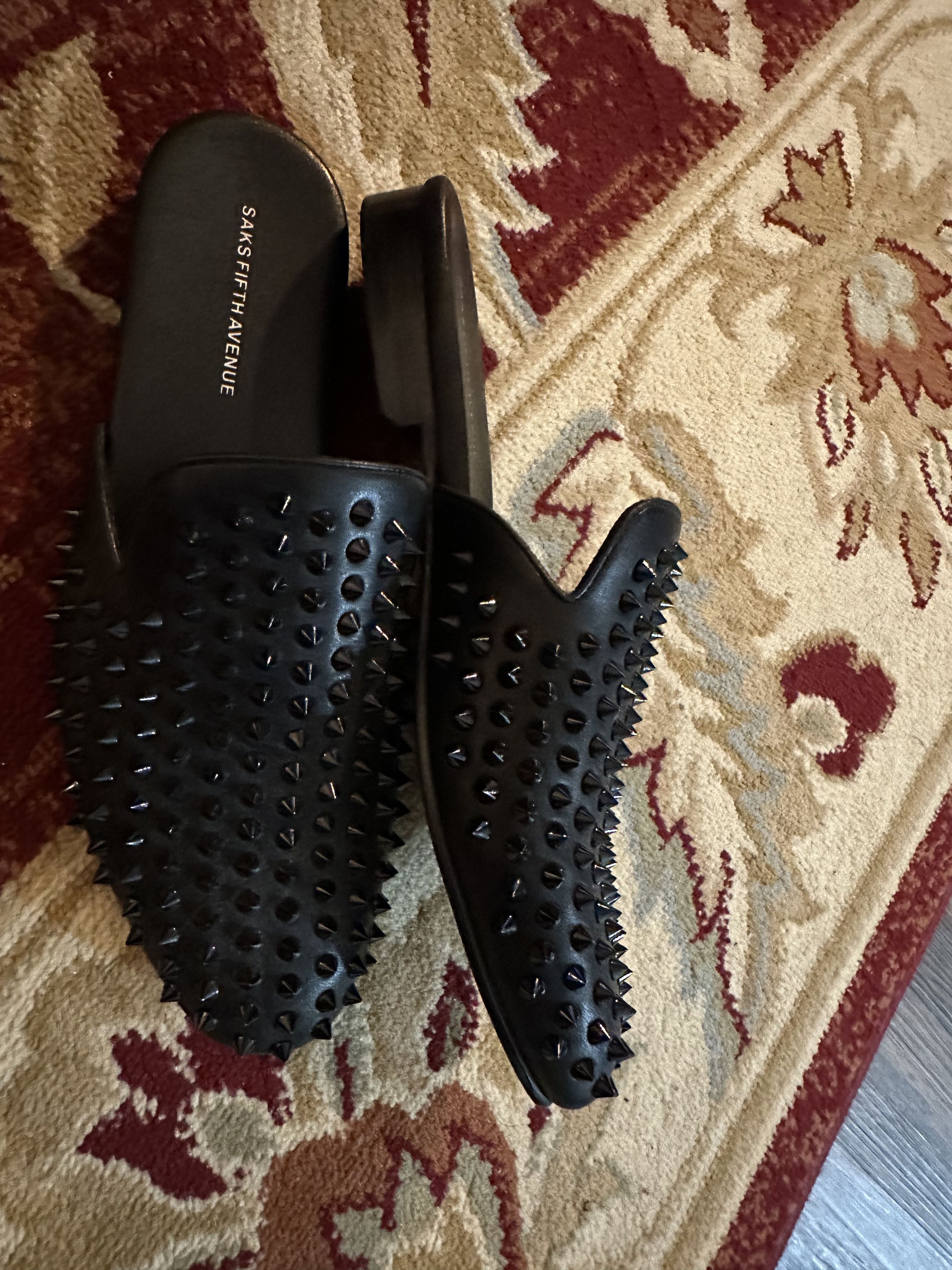 Saks Fifth Avenue Black Studded Men\'s Mules size 13 SAKS FIFTH AVENUE Size 12 Black Rumi Studded Mules – Sui  main image 2