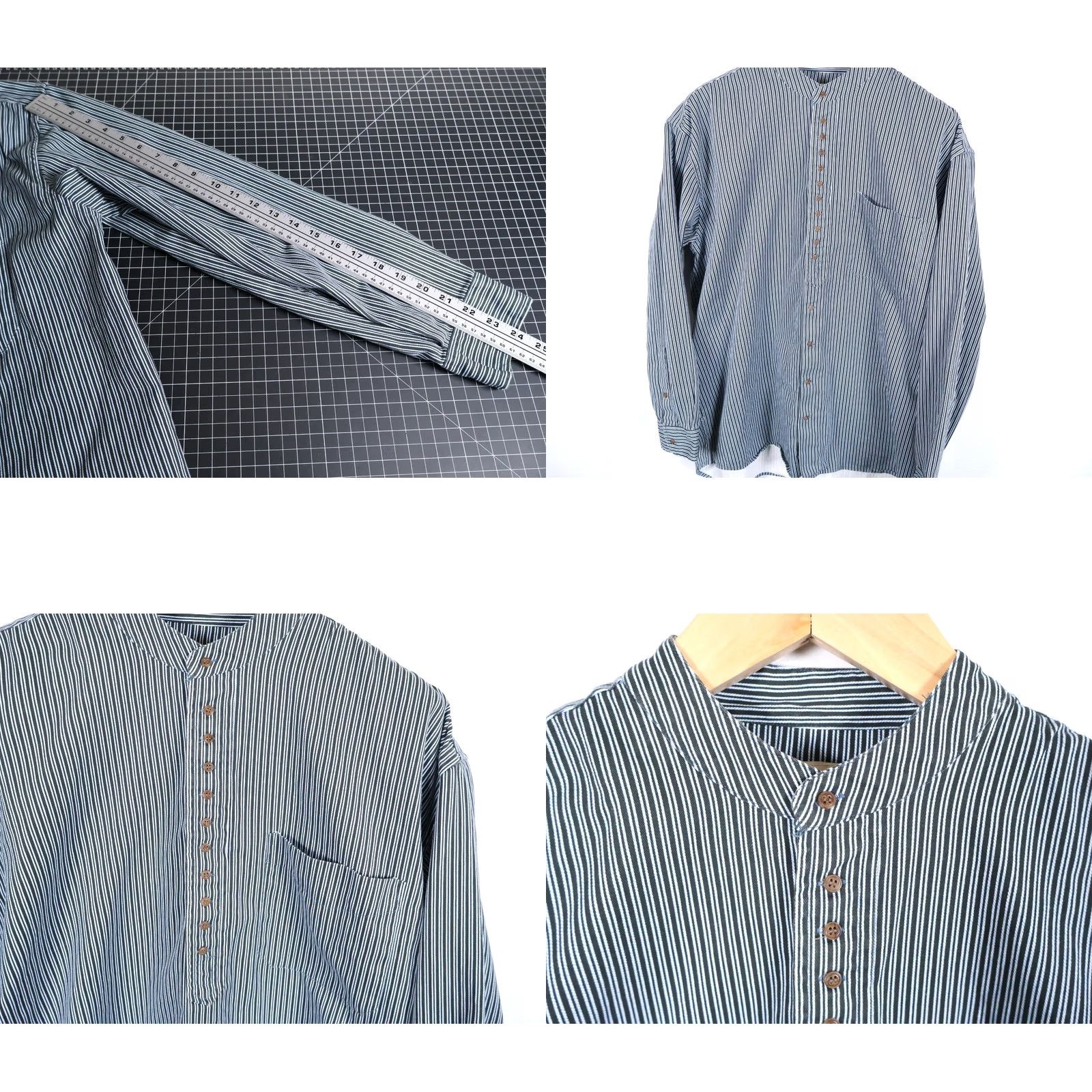 Vintage VINTAGE Celtic Clothing Grandfather Shirt Mens XL Dark Blue Hickory Stripe 100% Cotton Size US XL / EU 56 / 4 - 8 Thumbnail