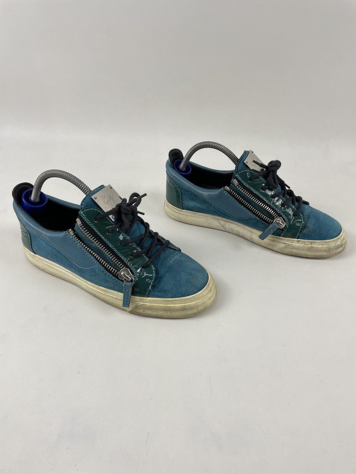 Frankie Leather-Suede Double-Zip Low-Top Sneakers Shoes