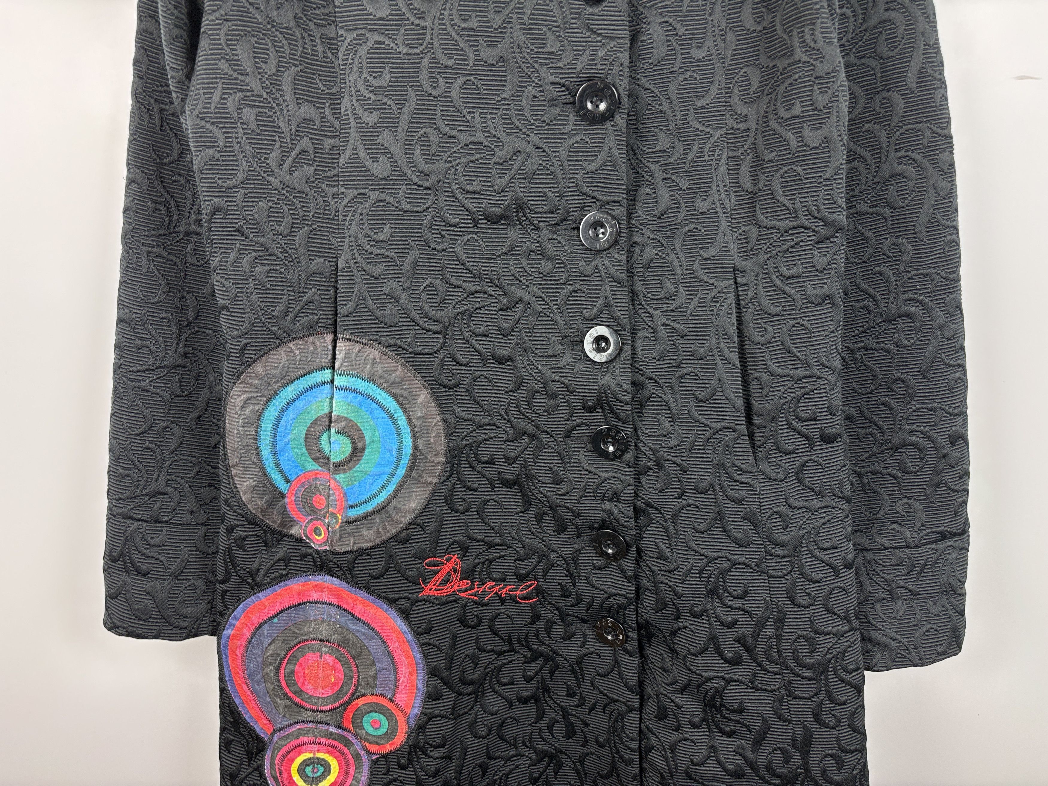 Desigual Womens Desigual Textured Floral Coat Black Size 44 Size M / US 6-8 / IT 42-44 - 3 Thumbnail