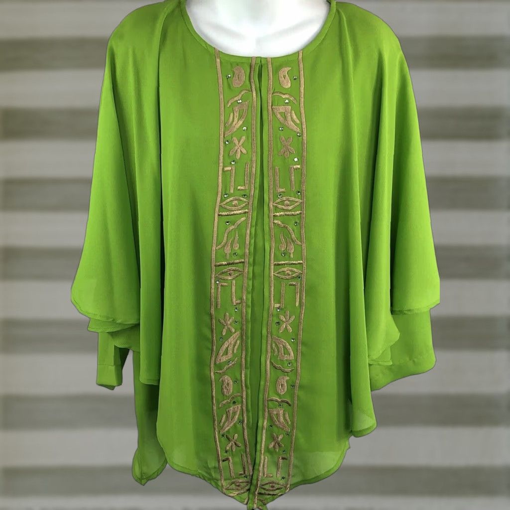 Vintage Anthony Mark Hankins Blouse Shirt S Green Polyester Chiffon Embroidered Round Neck Formal Tunic Women Size S / US 4 / IT 40 - 1 Thumbnail