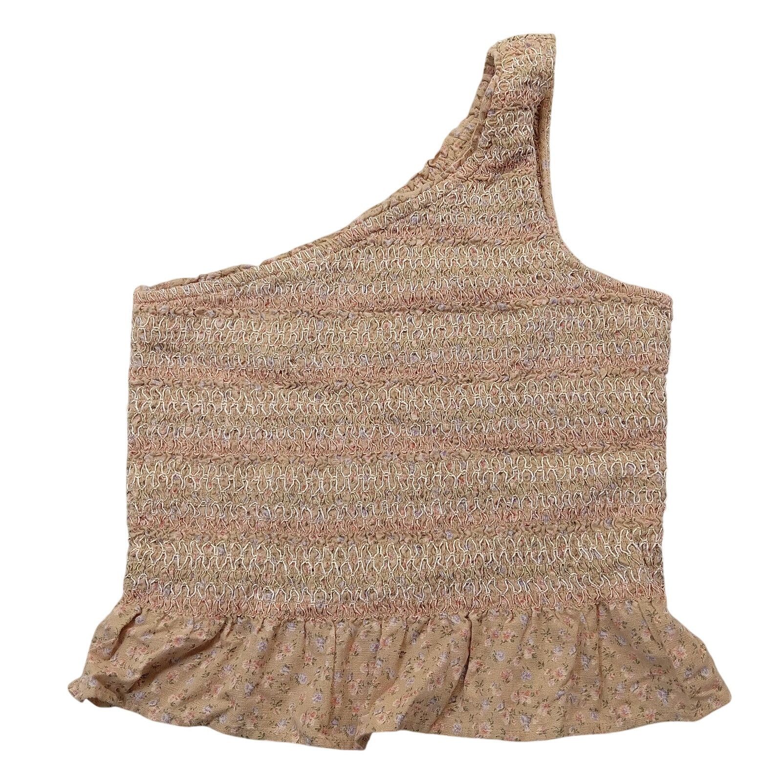 American Eagle Outfitters American Eagle Cold Shoulder Top S Beige Floral Cotton Linen Size S / US 4 / IT 40 - 1 Thumbnail
