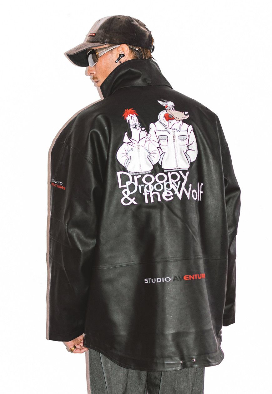image of Very Vintage Collectible 90's Vintage Droopy Fux Leather Waterproof Jacket in Black (Size Large)
