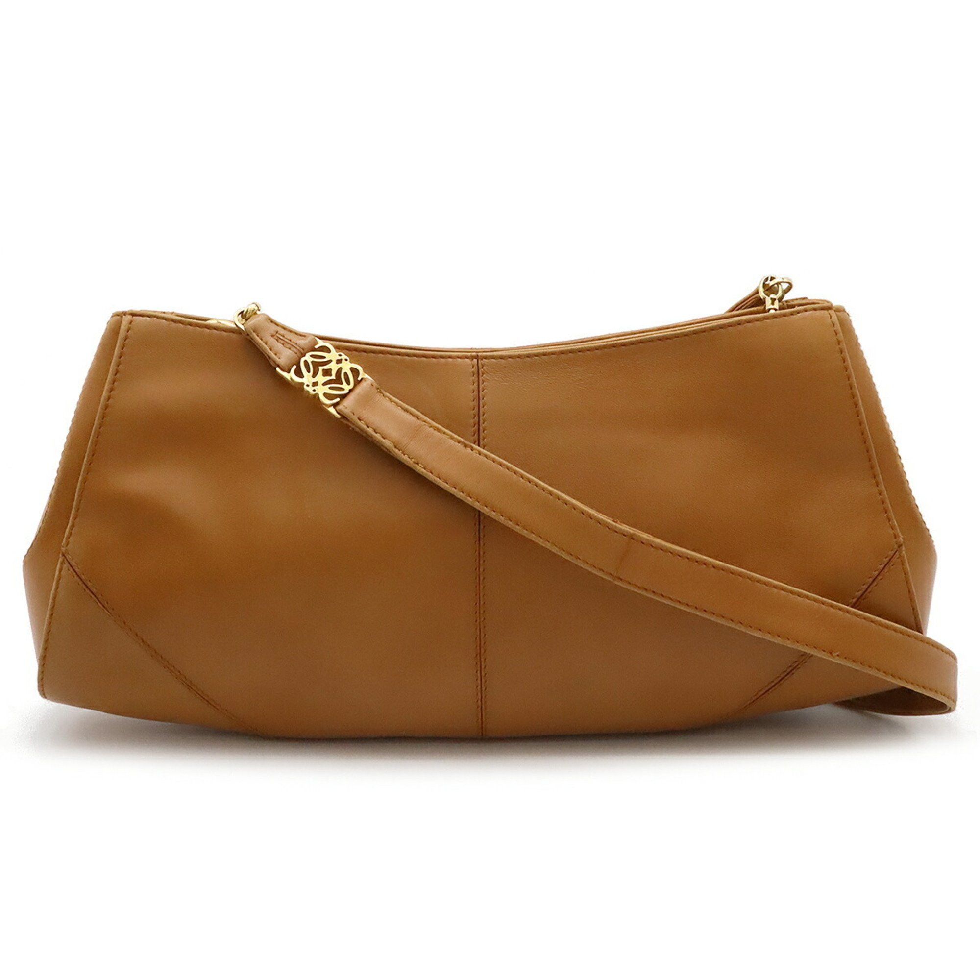 Loewe Anagram Shoulder Bag Clutch Leather Light Brown, Women's