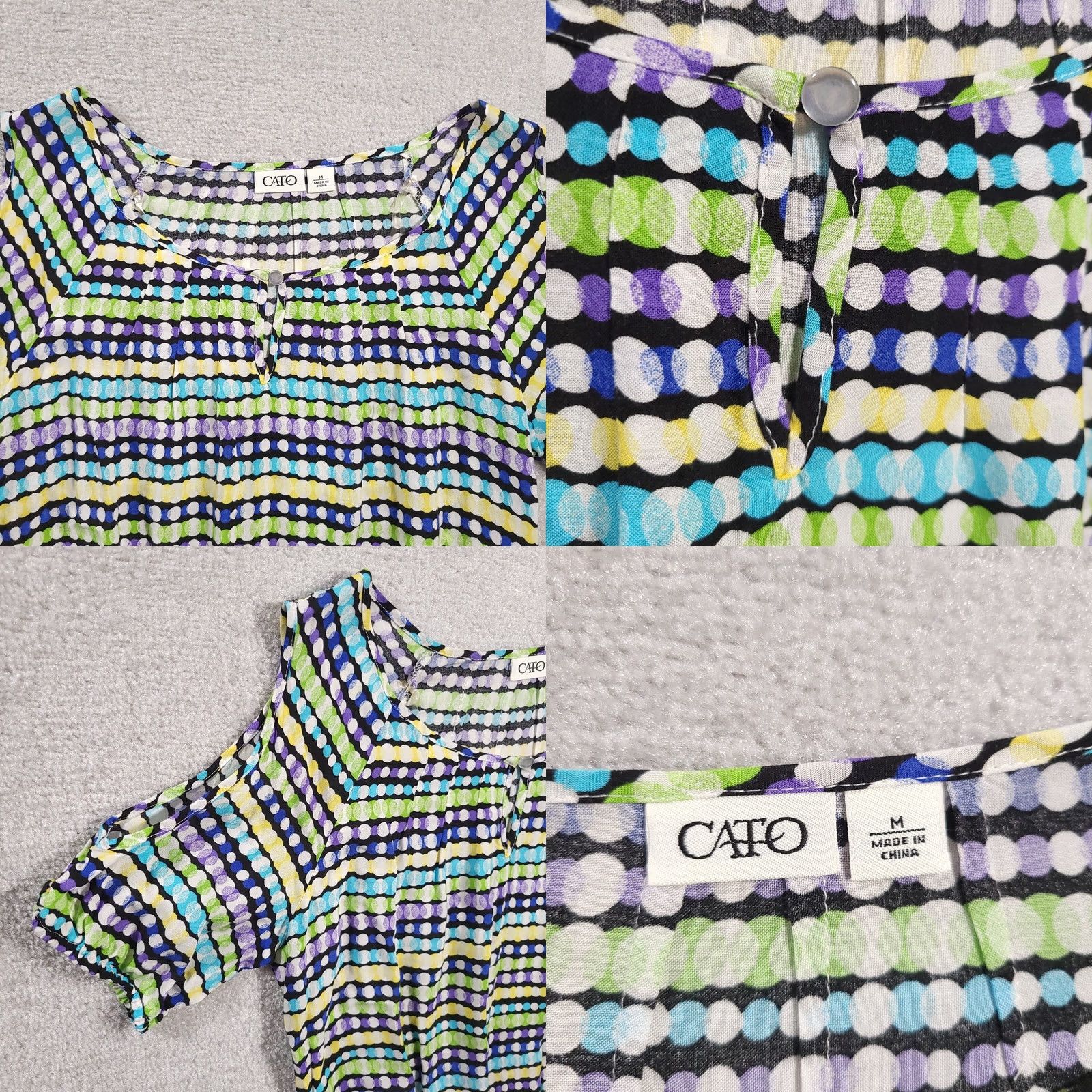 Vintage Cato Shirt Womens Medium Geometric Print S/S Boat Neck Keyhole Cold Shoulder Blouse Hat? Size M / US 6-8 / IT 42-44 - 8 Thumbnail