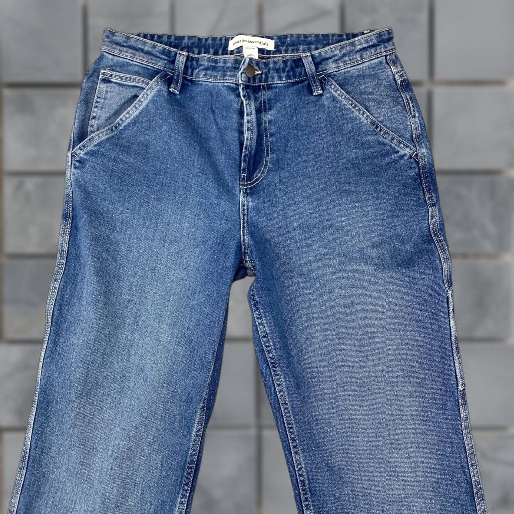 Essentials Amazon Jeans Mens 33X30 Blue Straight Leg Pockets Loose Fit Stretch Vintage No Size US 33 - 1 Thumbnail
