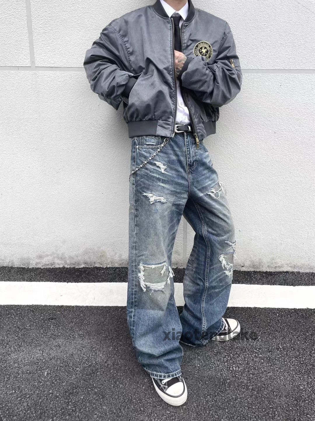 Jean xtl waahed faded loose baggy ripped damaged jeans Size US 32 / EU 48 - 2 Thumbnail