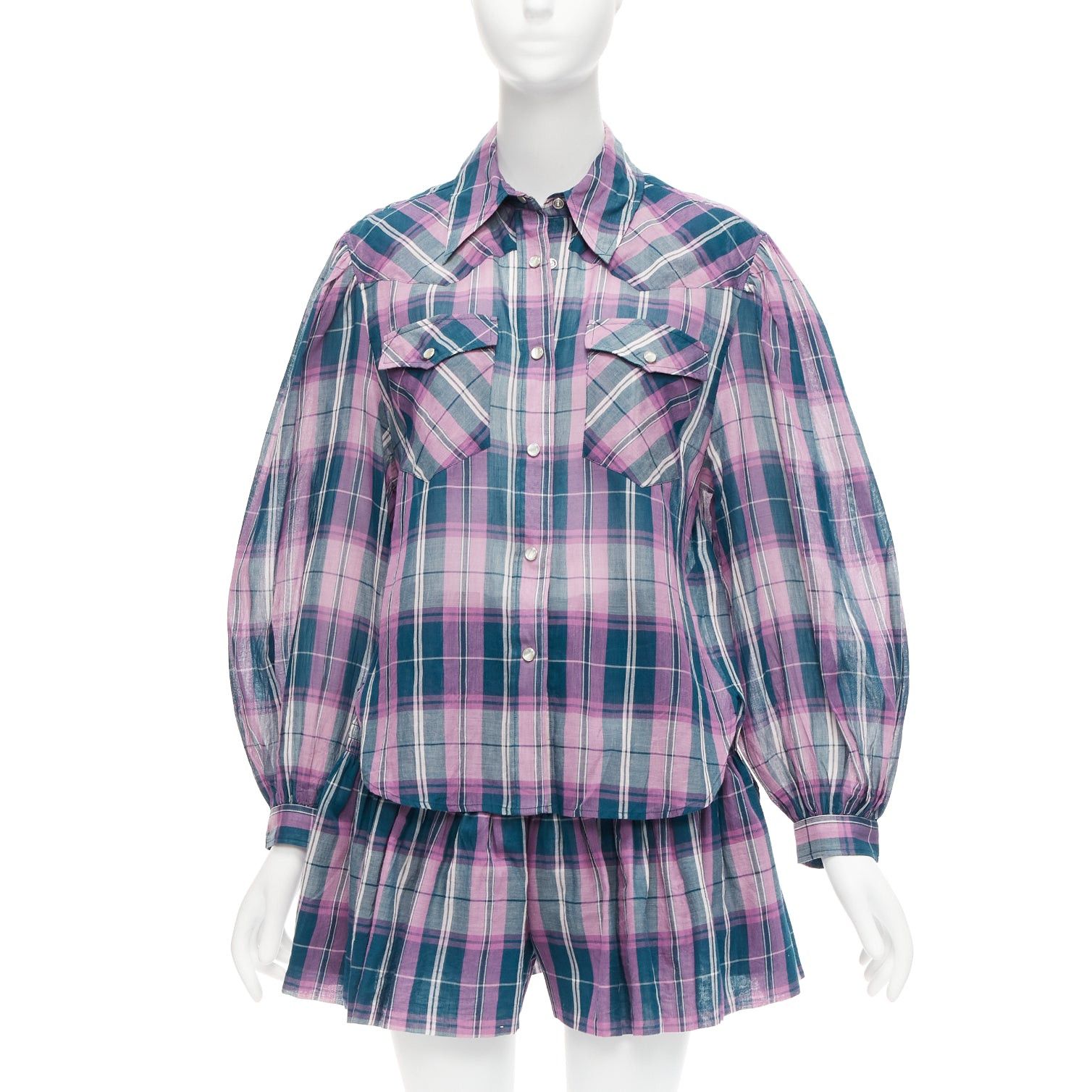 Isabel Marant ISABEL MARANT ETOILE Bethany purple cotton check top FR34 XS shorts FR36 S set Size 27" / US 4 / IT 40 - 1 Thumbnail
