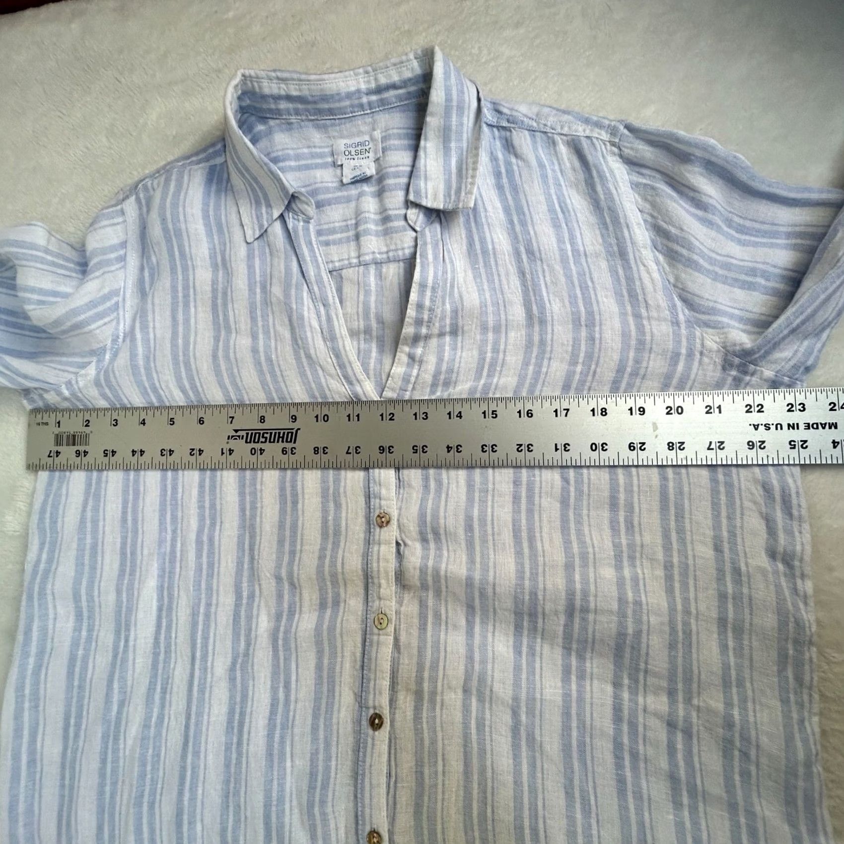 Vintage Sigrid Olsen Womens Blue White Striped 100% Linen Button-Up Shirt Medium Casual Size M / US 6-8 / IT 42-44 - 6 Thumbnail