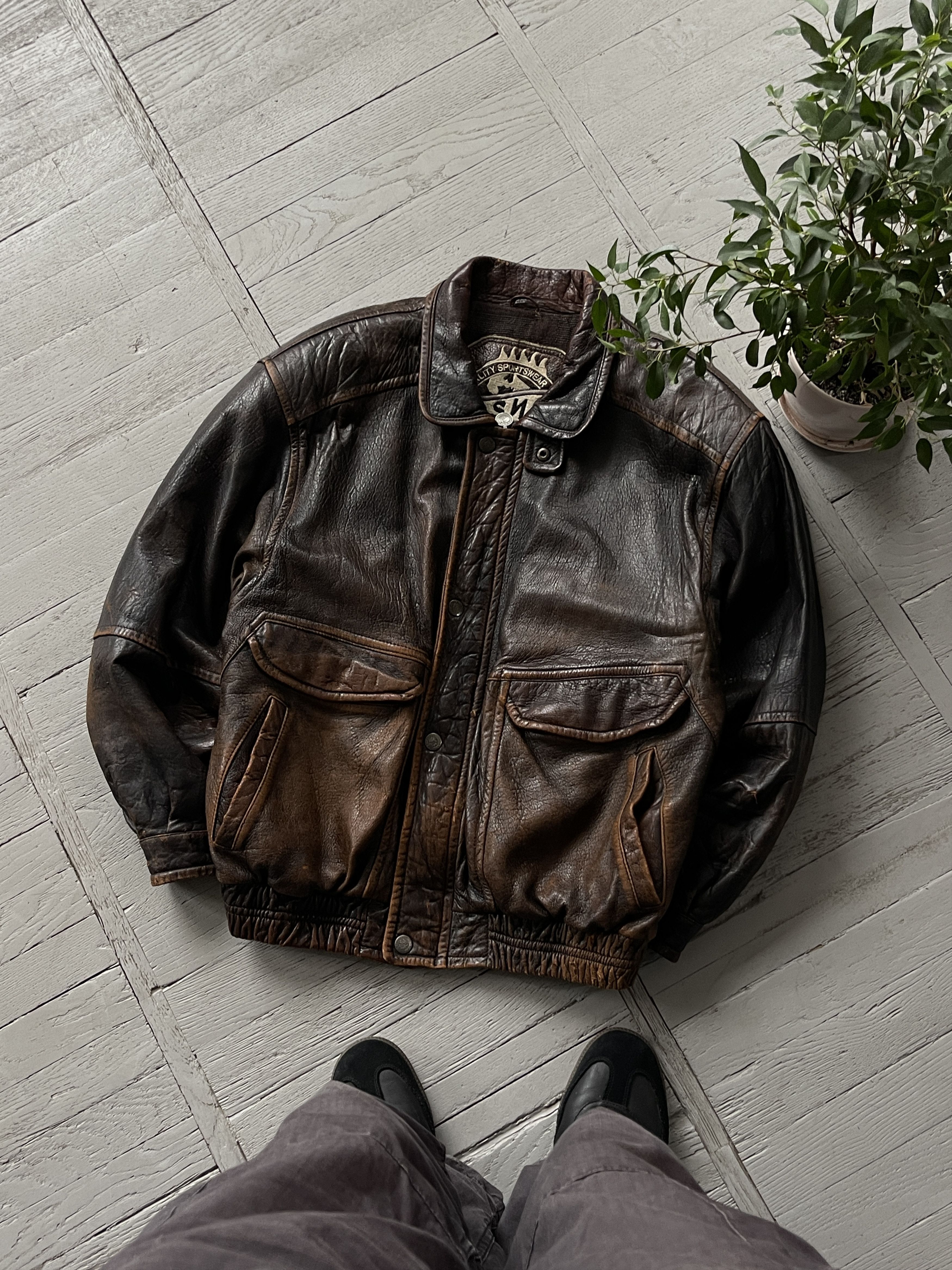 image of Avant Garde x Leather Jacket Vintage Brown Leather Aviator Jacket, Men's (Size Medium)