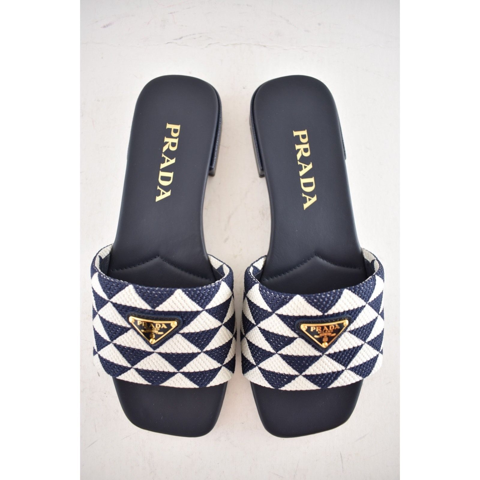 Prada Prada Jacquard Triangle Logo Baltico Talco Blue White Slide Size US 6 / IT 36 - 10 Thumbnail