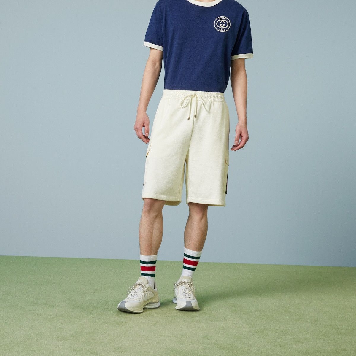 Gucci o1s1wg110725 Cotton Jersey Shorts With Web in Ivory Size US 36 / EU 52 - 5 Thumbnail