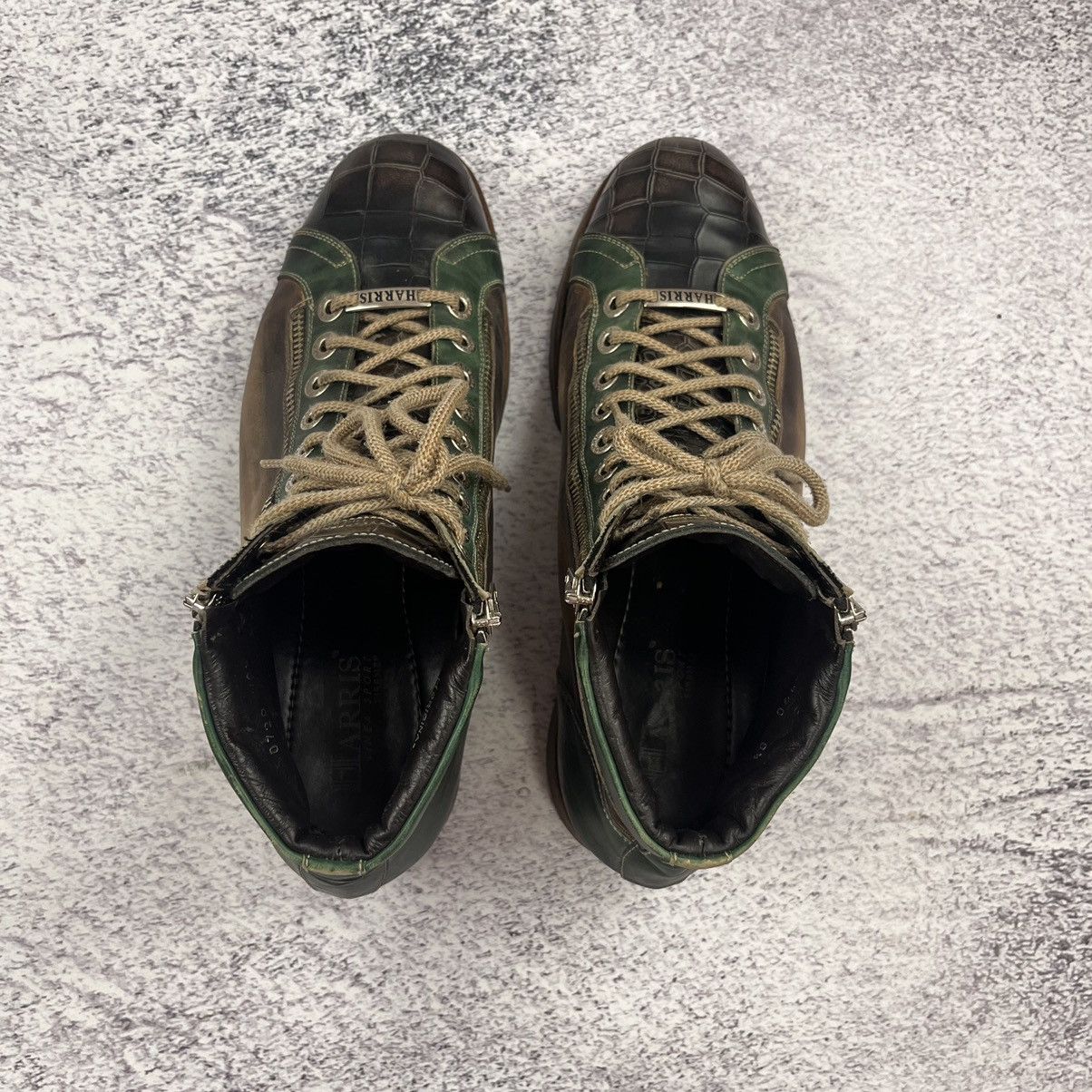 Designer Harris Polacchini Brown Green leather hi top sneakers shoes Size US 8.5 / EU 41-42 - 6 Thumbnail