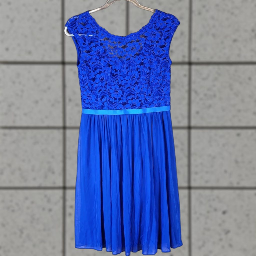 Vintage David's Bridal Cocktail Dress Womens Size 6 Lace Chiffon V-Neck Royal Blue Dress Size M / US 6-8 / IT 42-44 - 1 Thumbnail