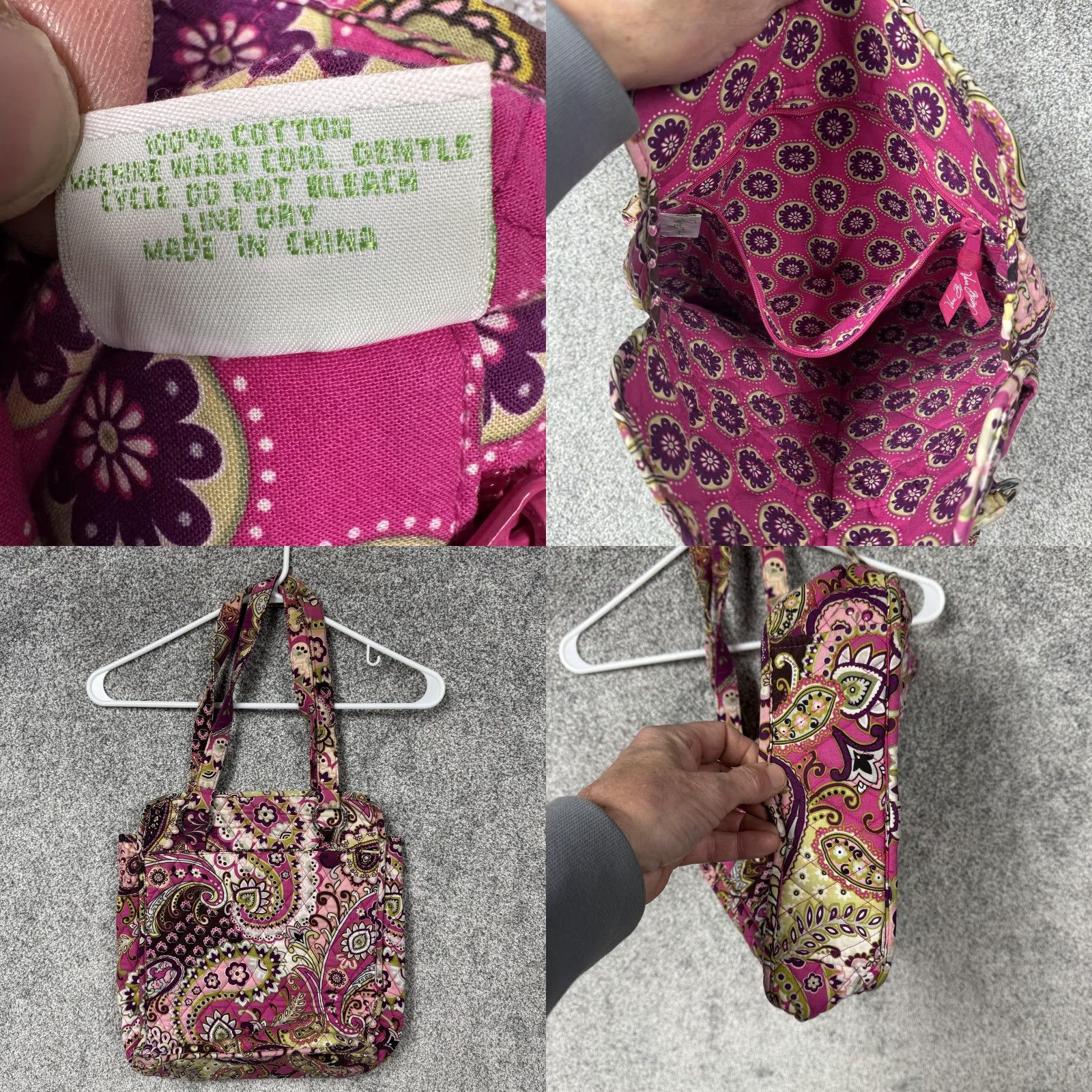 Vera Bradley Vera Bradley Tote Bag Womens Medium Pink Paisley Quilted Cotton Boho Handbag Size ONE SIZE - 8 Thumbnail