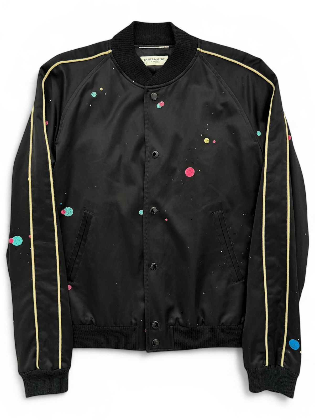 Saint Laurent Paris 2019 Black Galaxy Logo Souvenir Teddy Satin Bomber Size US M / EU 48-50 / 2 - 2 Thumbnail