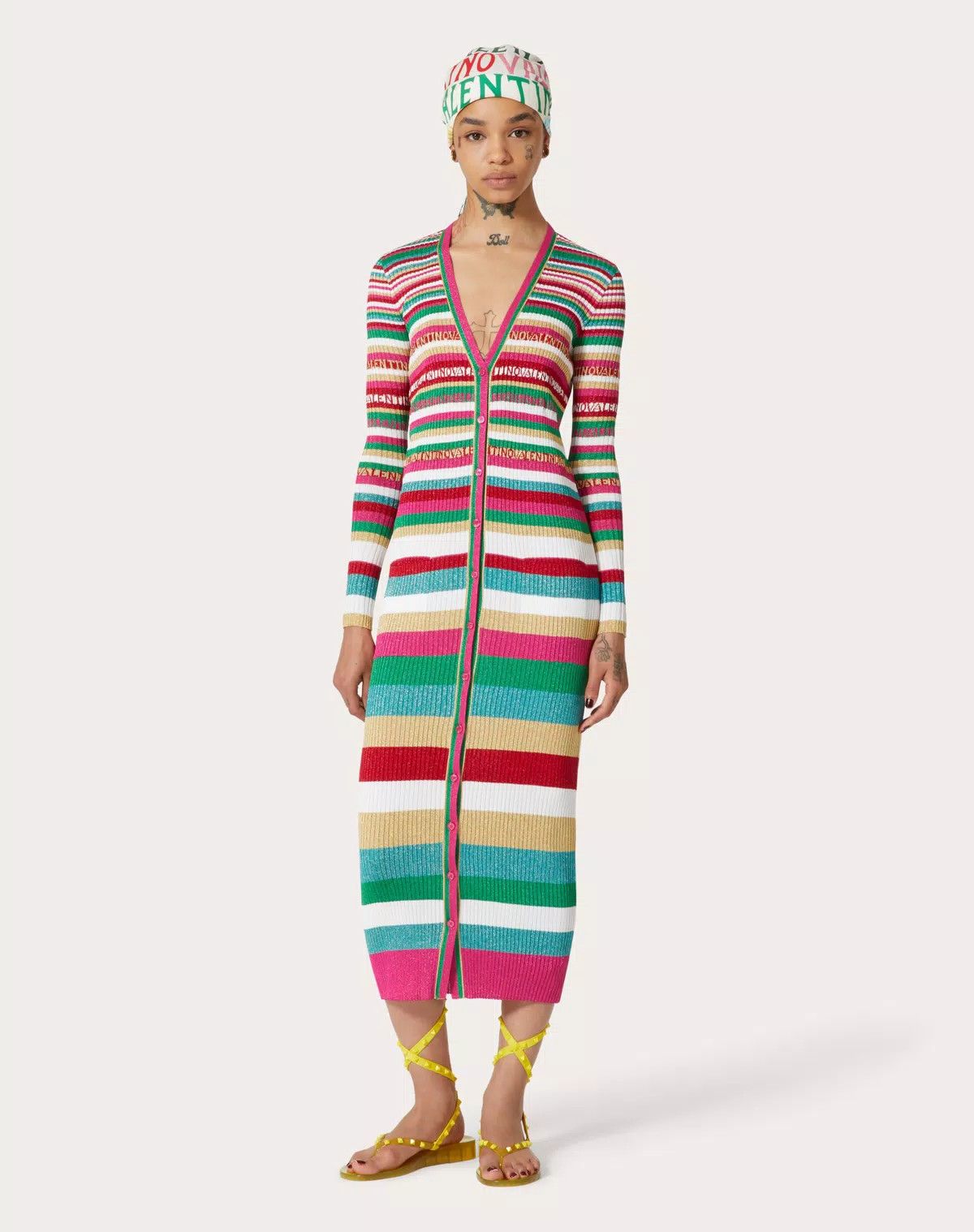 Valentino o1s1wg111125 Stripes Lurex Cardigan in Multicolor Size XS / US 0-2 / IT 36-38 - 4 Thumbnail