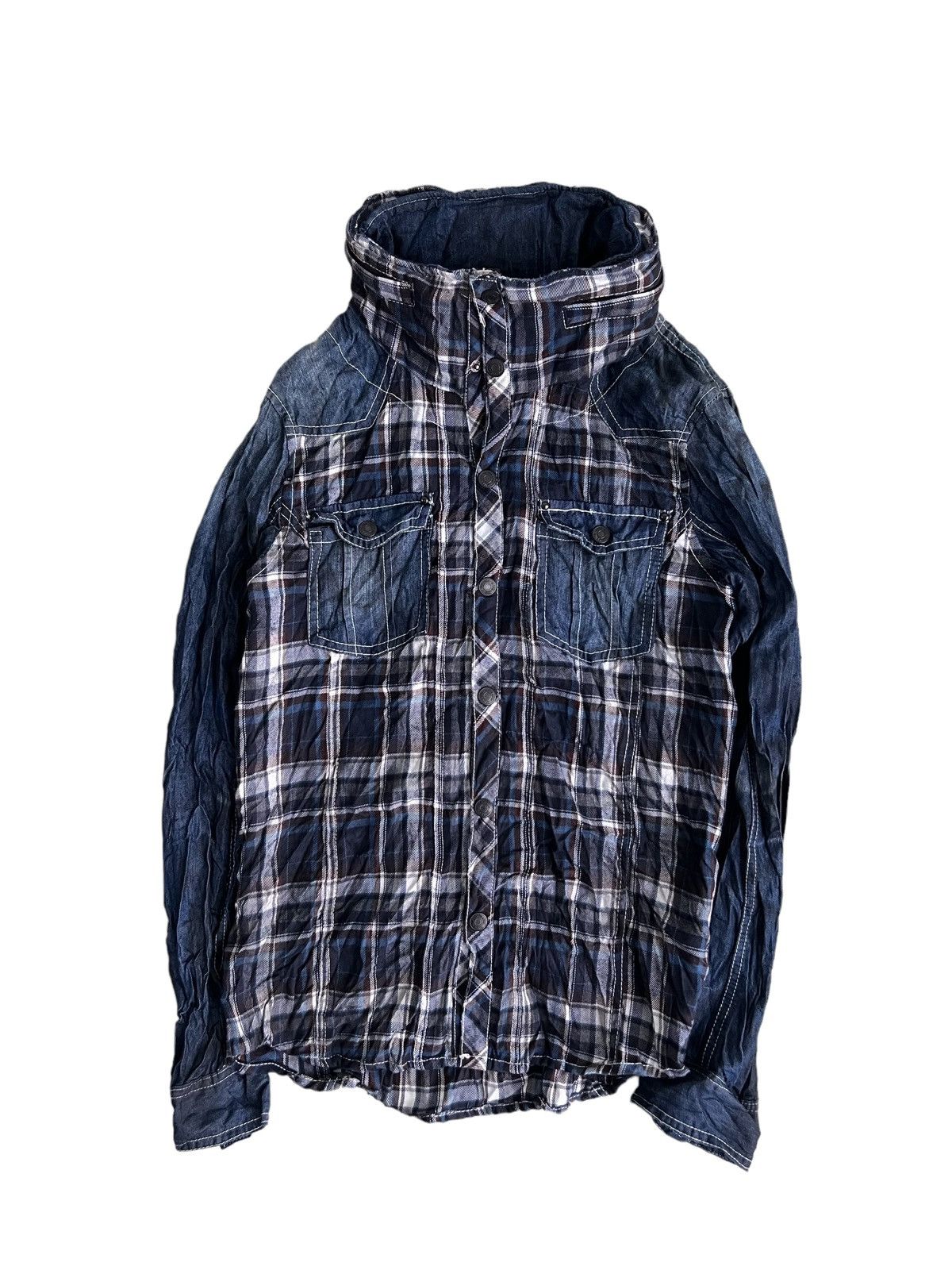 If Six Was Nine Y2K In The Attic Hybrid Denim Flannel Bono Hoodie Jacket Size US M / EU 48-50 / 2 - 2 Thumbnail