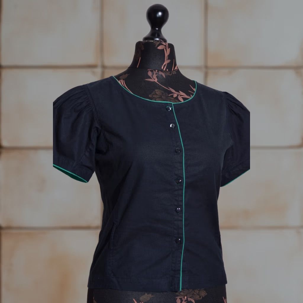 Kenzo KENZO Paris Women's Black Top Blouse Short Sleeve Button Front Size 40 Shirt Vintage Size S / US 4 / IT 40 - 1 Thumbnail