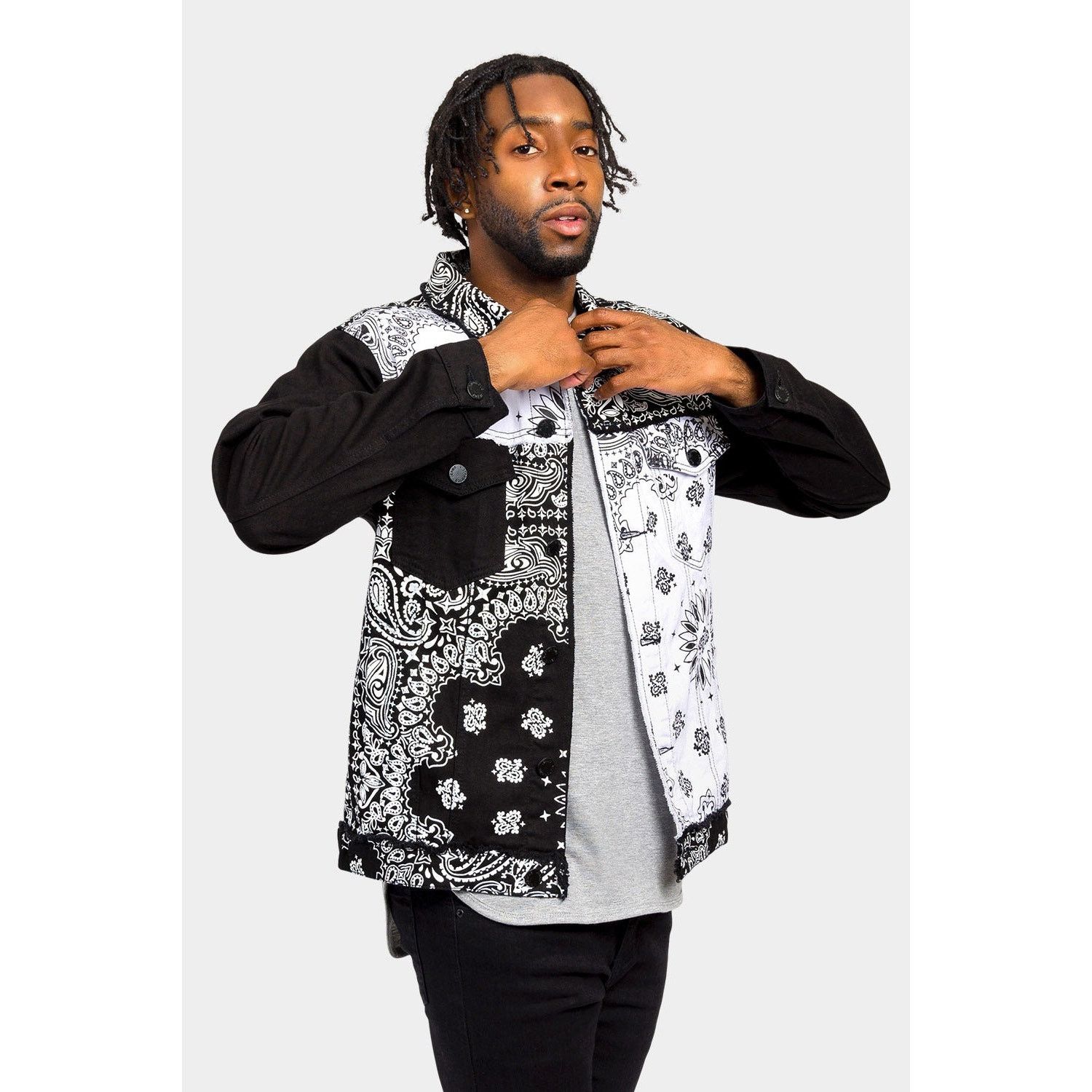 Designer Victorious Distressed Bandana Paisley Denim Jacket L Size US L / EU 52-54 / 3 - 1 Thumbnail