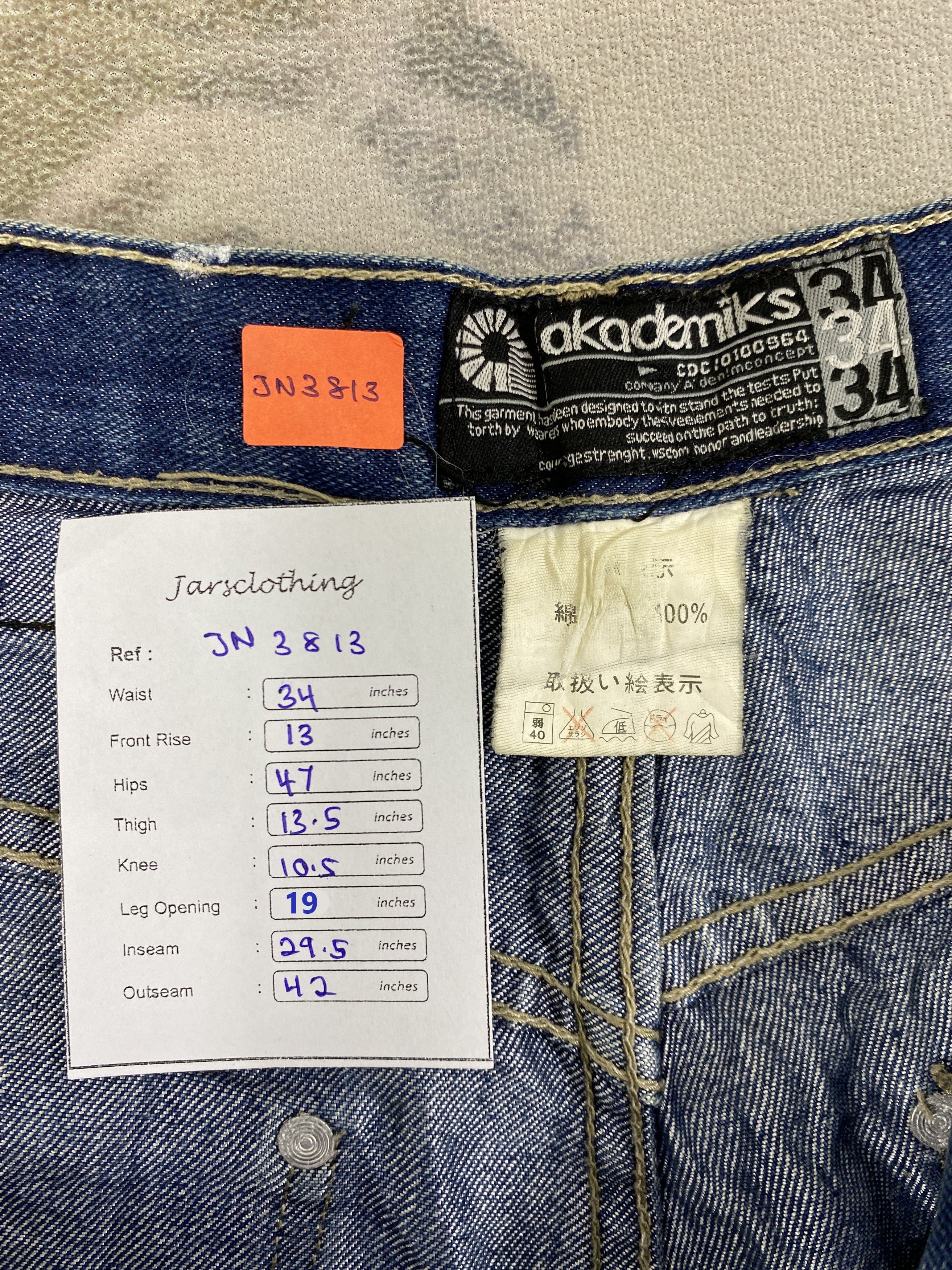 Japanese Brand Faded Blue Vintage akademiks Baggy Jeans 34x29.5- JN3813 Size US 34 / EU 50 - 9 Thumbnail