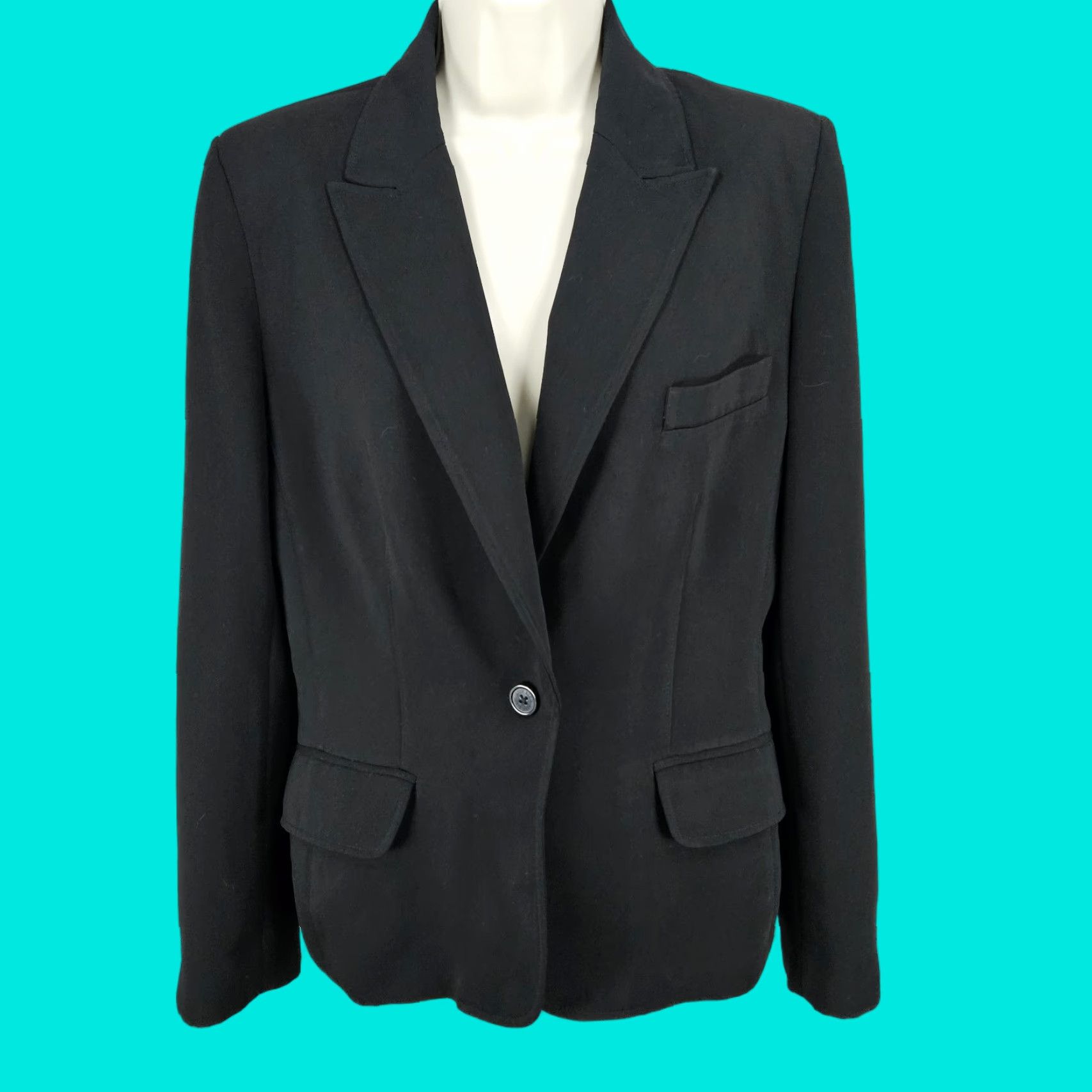 Anne Klein Anne Klein Blazer Jacket Black 1 Button Peak Lapel Single-Breasted Formal Women 10 Regular Long Sleeve Pants Suit Lined Polyester Size L / US 10 / IT 46 - 1 Thumbnail