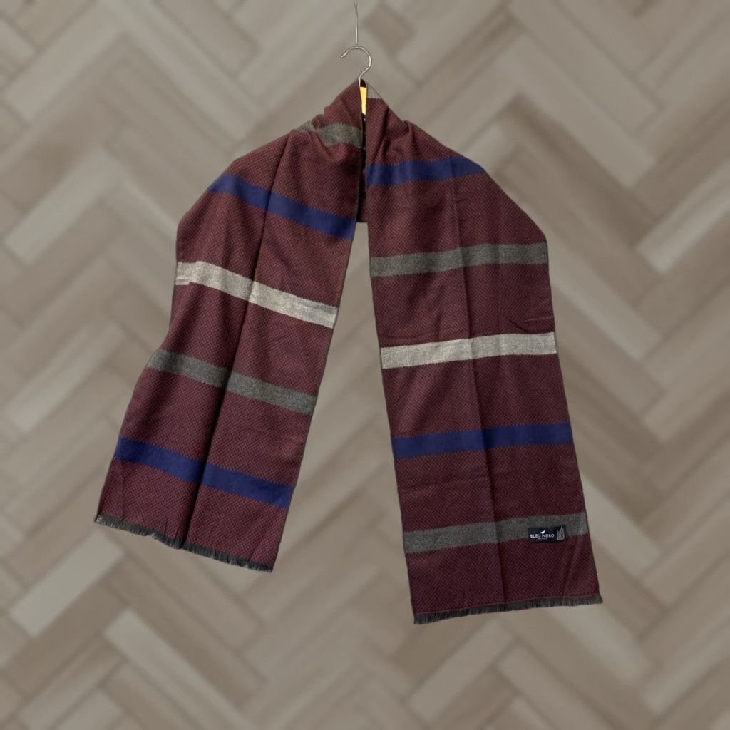 Vintage Bleu Nero New York Scarf Maroon Striped Viscose Winter Unisex /0160 Size ONE SIZE - 1 Thumbnail