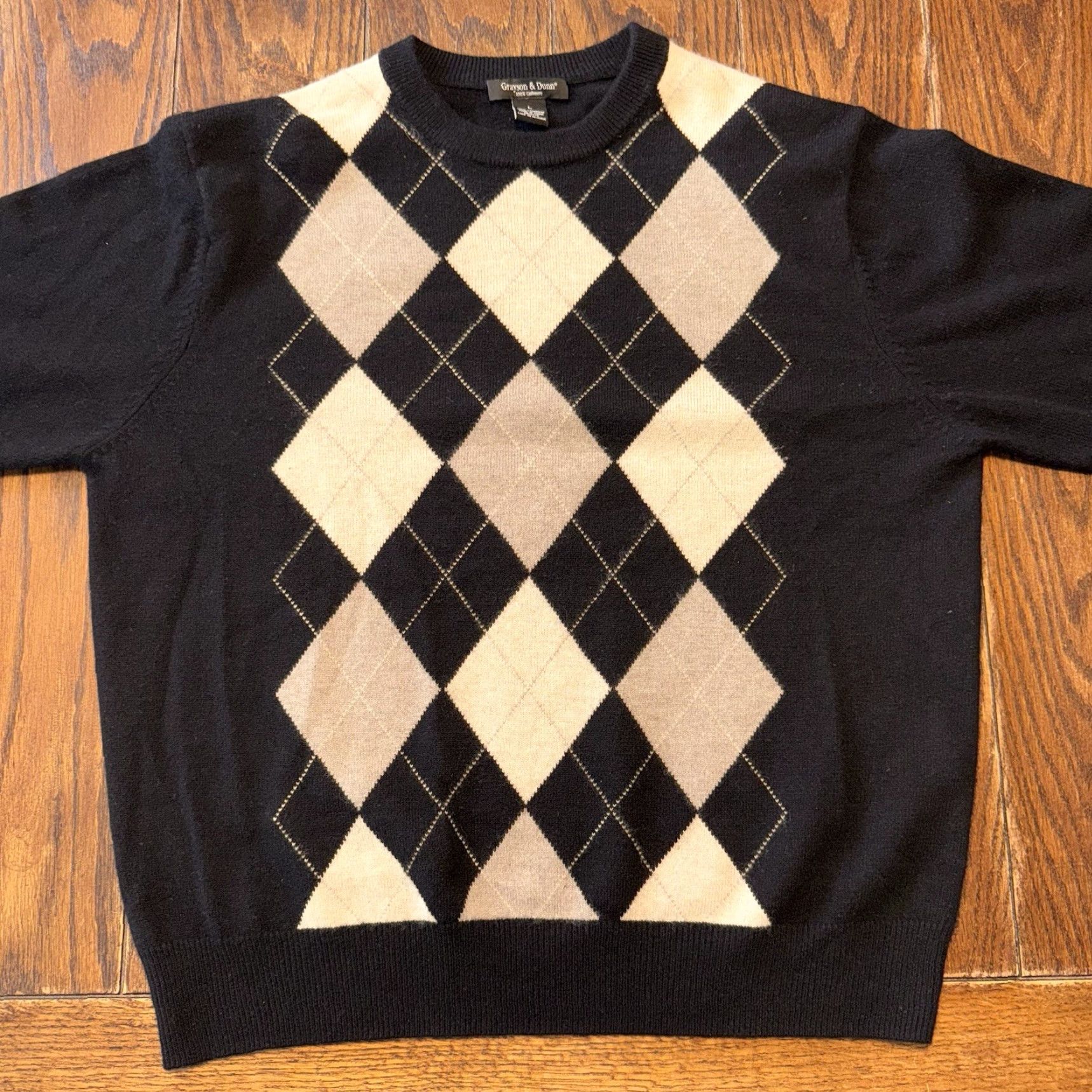Vintage Grayson & Dunn Sweater Mens Large Black Argyle Cashmere Crewneck Pullover Size US L / EU 52-54 / 3 - 2 Thumbnail