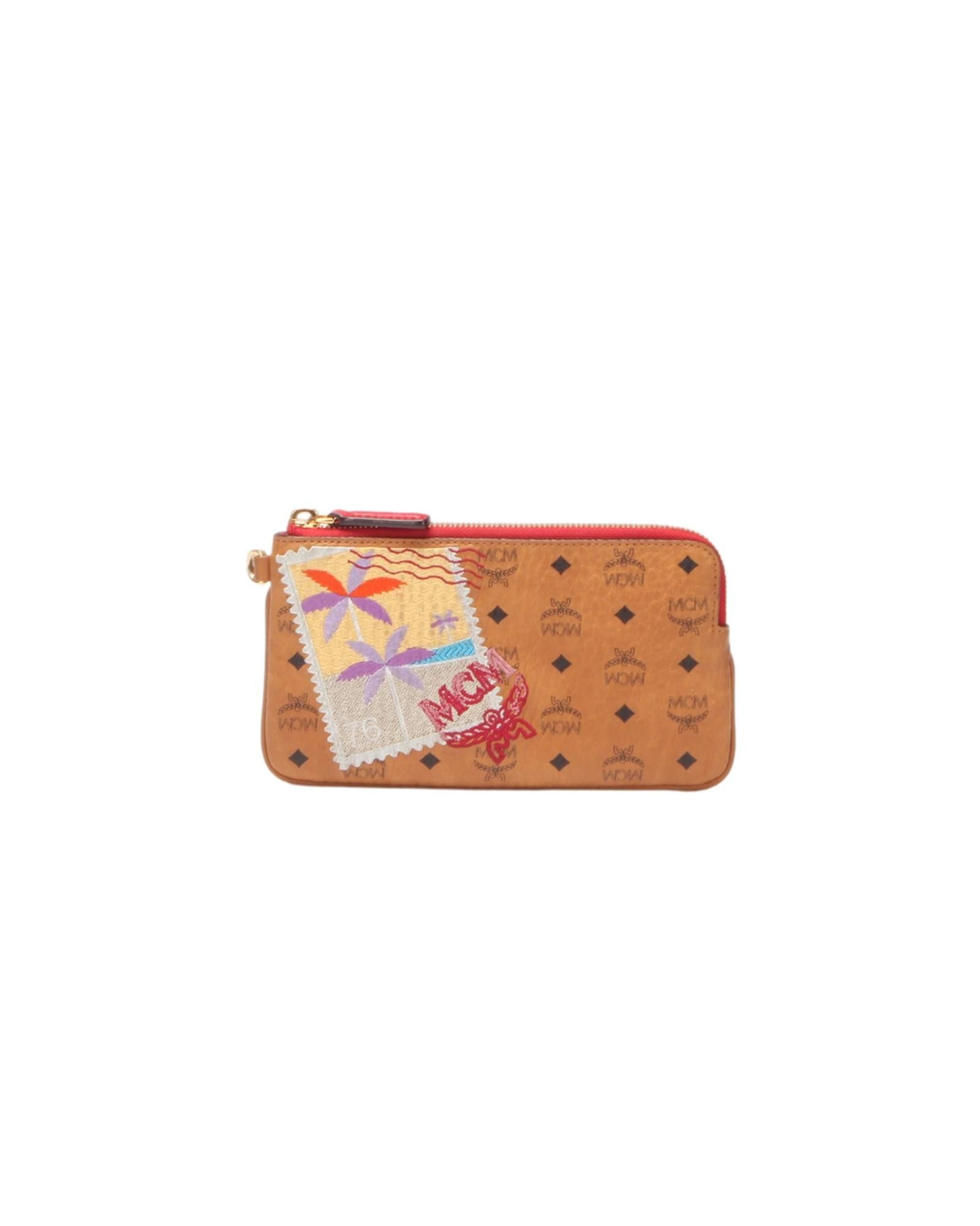 image of MCM Leather Zipper Wallet in Orange, Women's