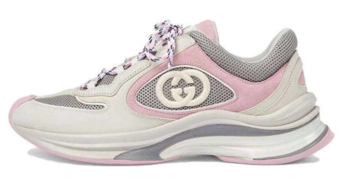 Gucci Gucci Leather Upper Run Sneaker Grey Pink Off White Size US 9 / IT 39 - 1 Thumbnail