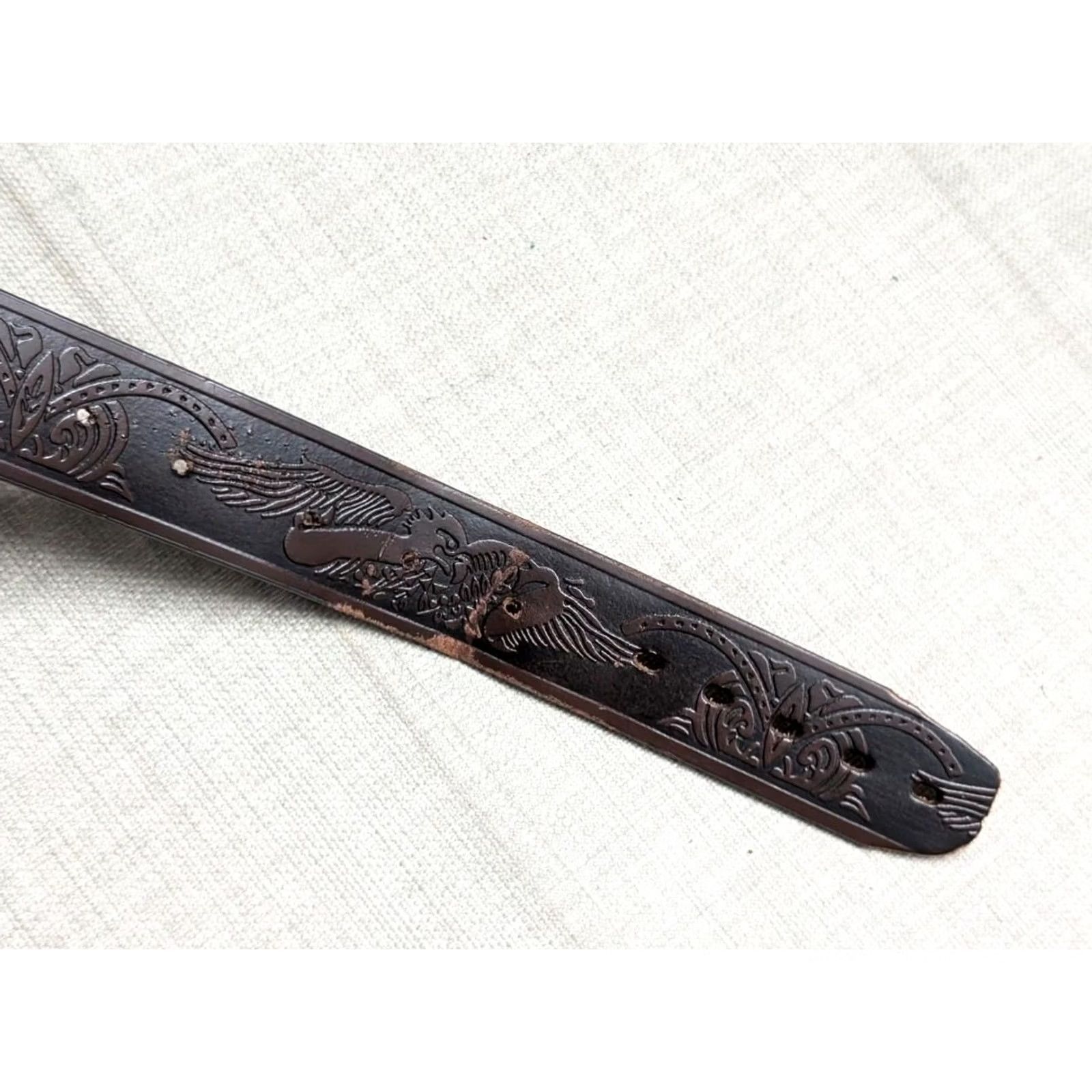 Wrangler VINTAGE TOOLED leather belt EAGLE rodeo 40 brown WESTERN cowboy WRANGLER Size 40 - 3 Thumbnail