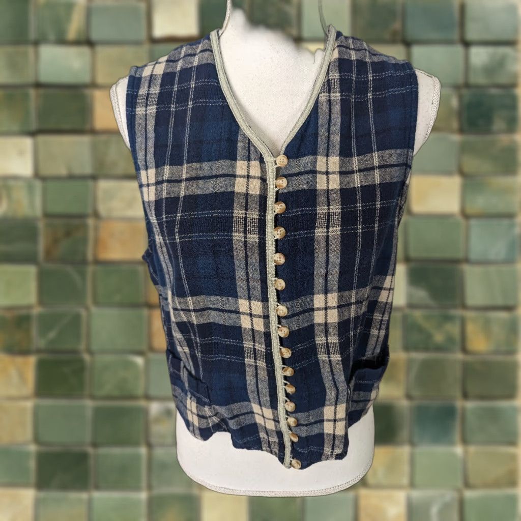 Vintage VINTAGE Womens Vest Blue Plaid Button Sleeveless Crop Short Vest Medium M Girls Womens Men? Size M / US 6-8 / IT 42-44 - 1 Thumbnail