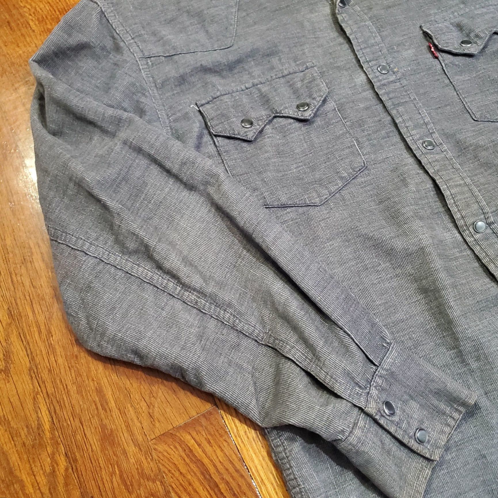 Levi's VINTAGE Levi's Shirt Mens Small Gray Western Snap Button Fitted Long Sleeve Corduroy Size US S / EU 44-46 / 1 - 2 Thumbnail