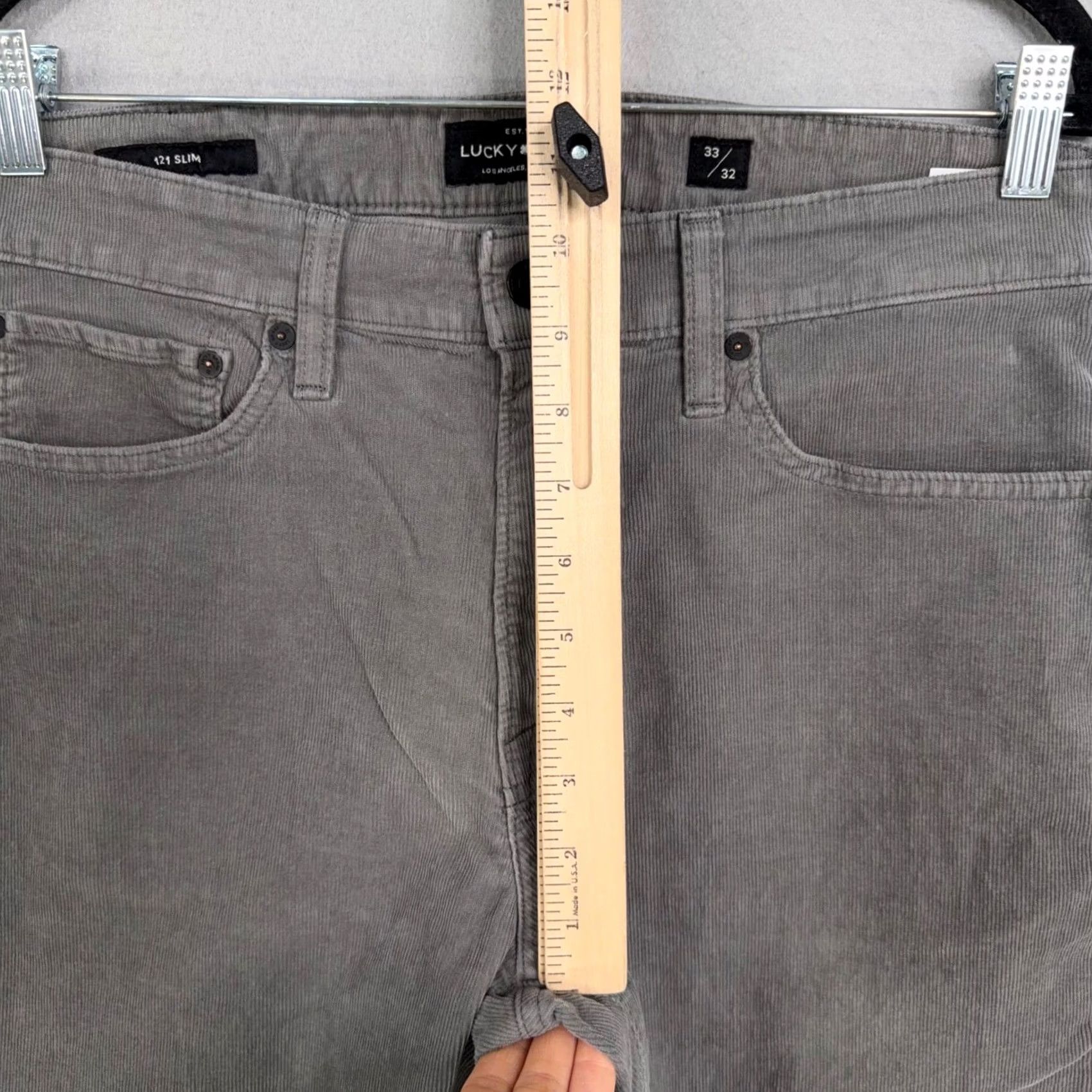 Lucky Brand Lucky Brand 121 Slim Men Grey Corduroy Pants 33x32 Chino Casual Modern Aesthetic Mens Size US 33 - 3 Thumbnail